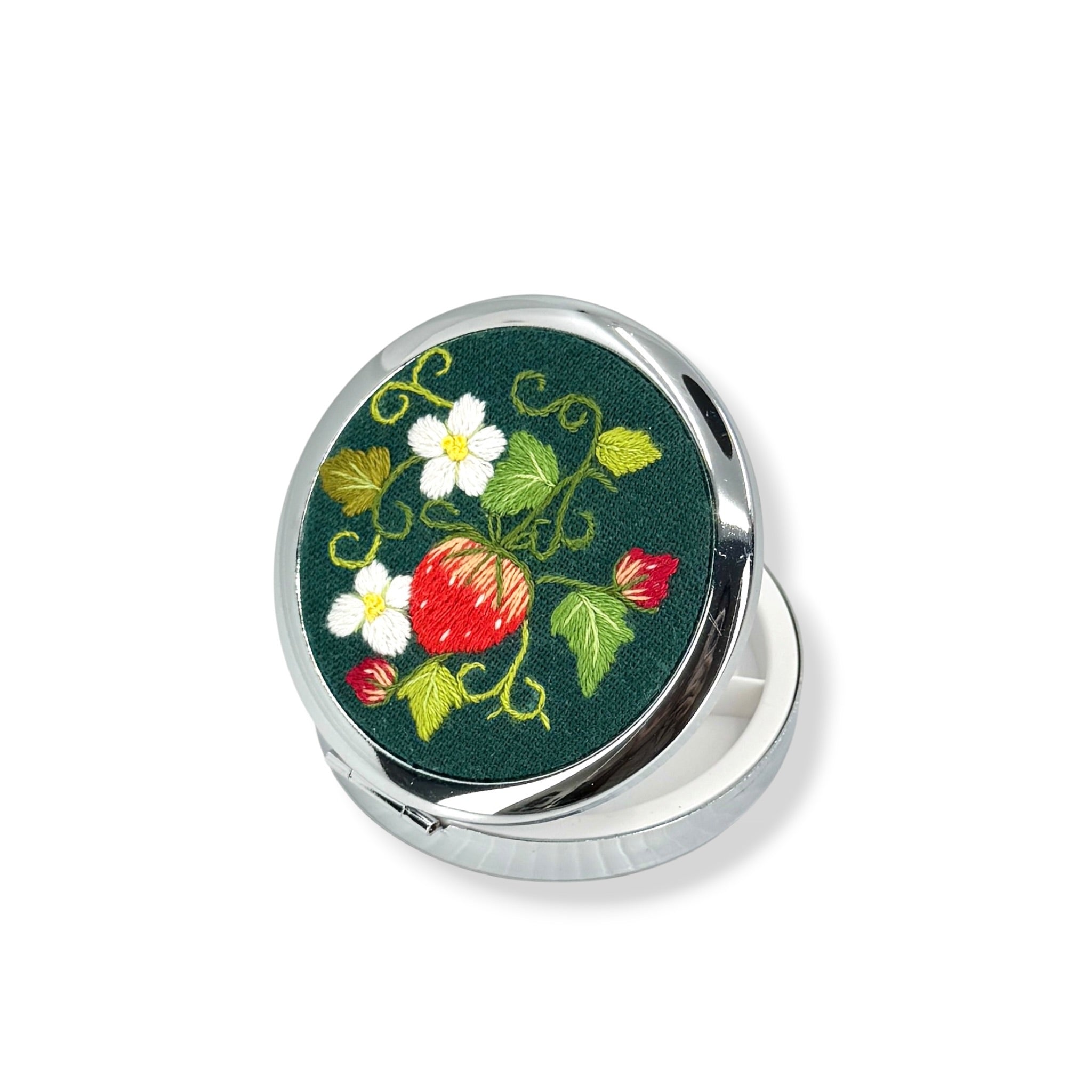 Red Strawberry Hand Embroidery Compact Container
