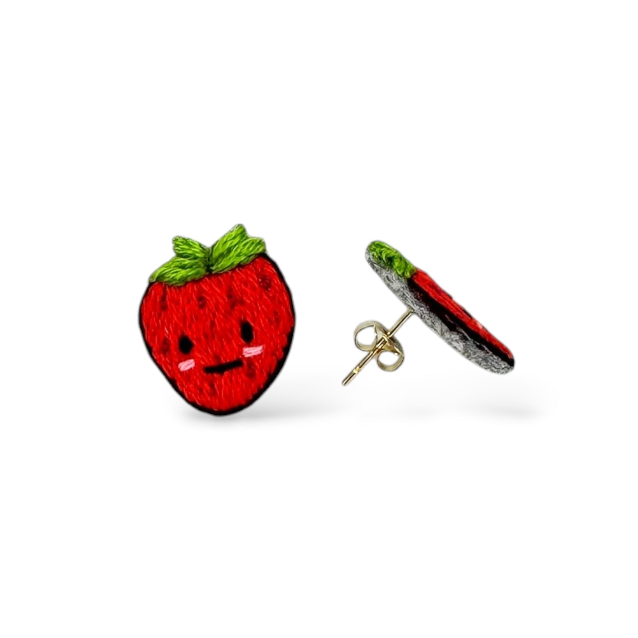Strawberry Hand Embroidered Earrings