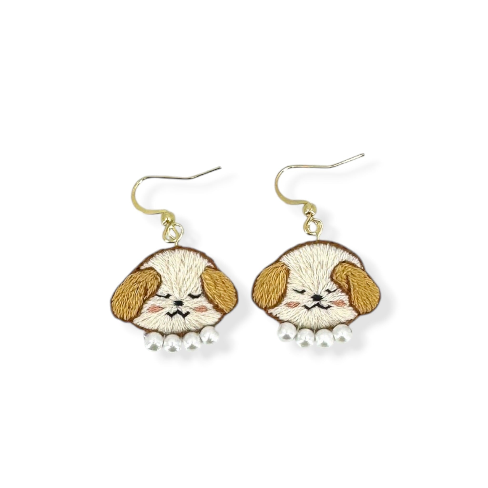 Floppy Ear Puppy Hand Embroidered Earrings