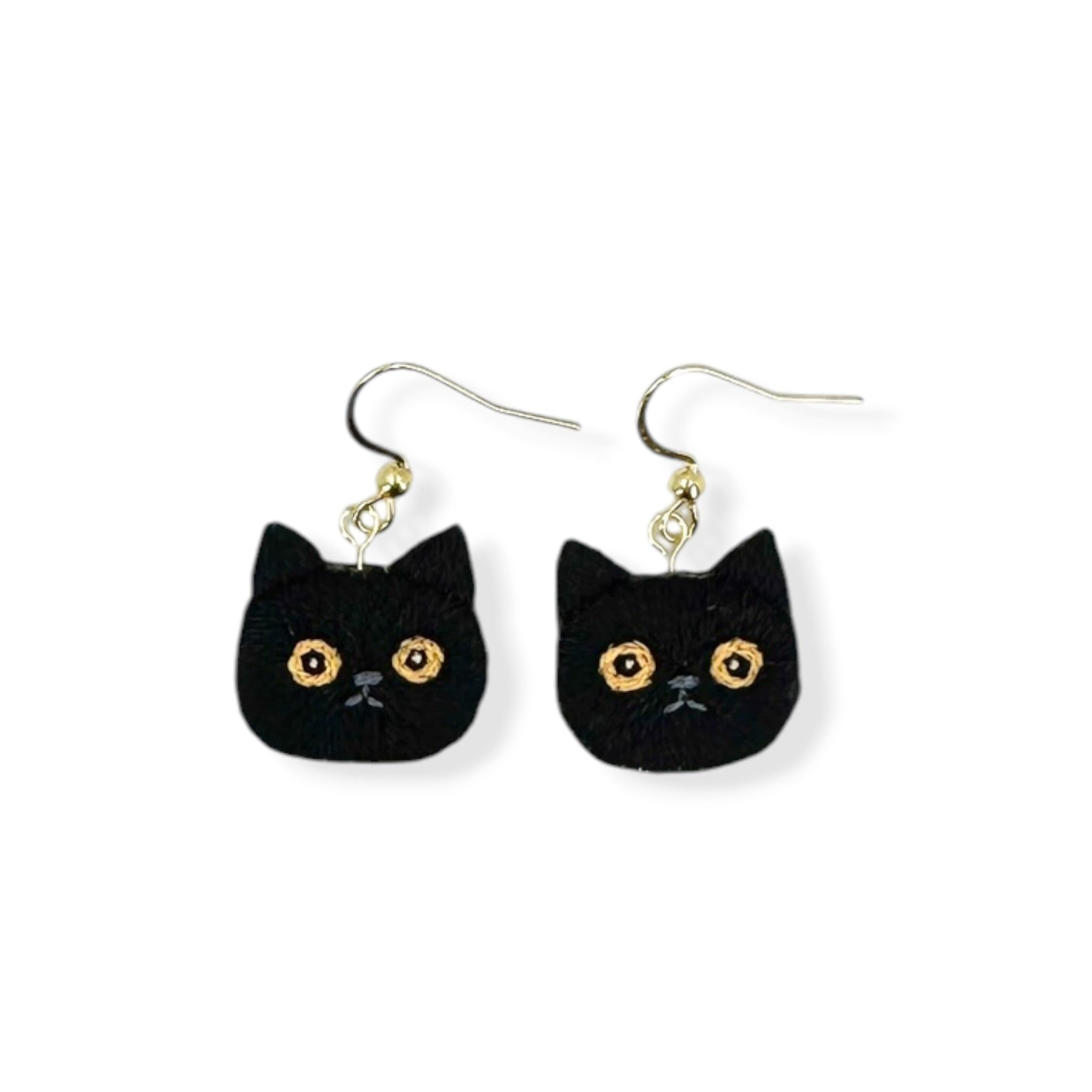 Black Cat Hand Embroidered Earrings
