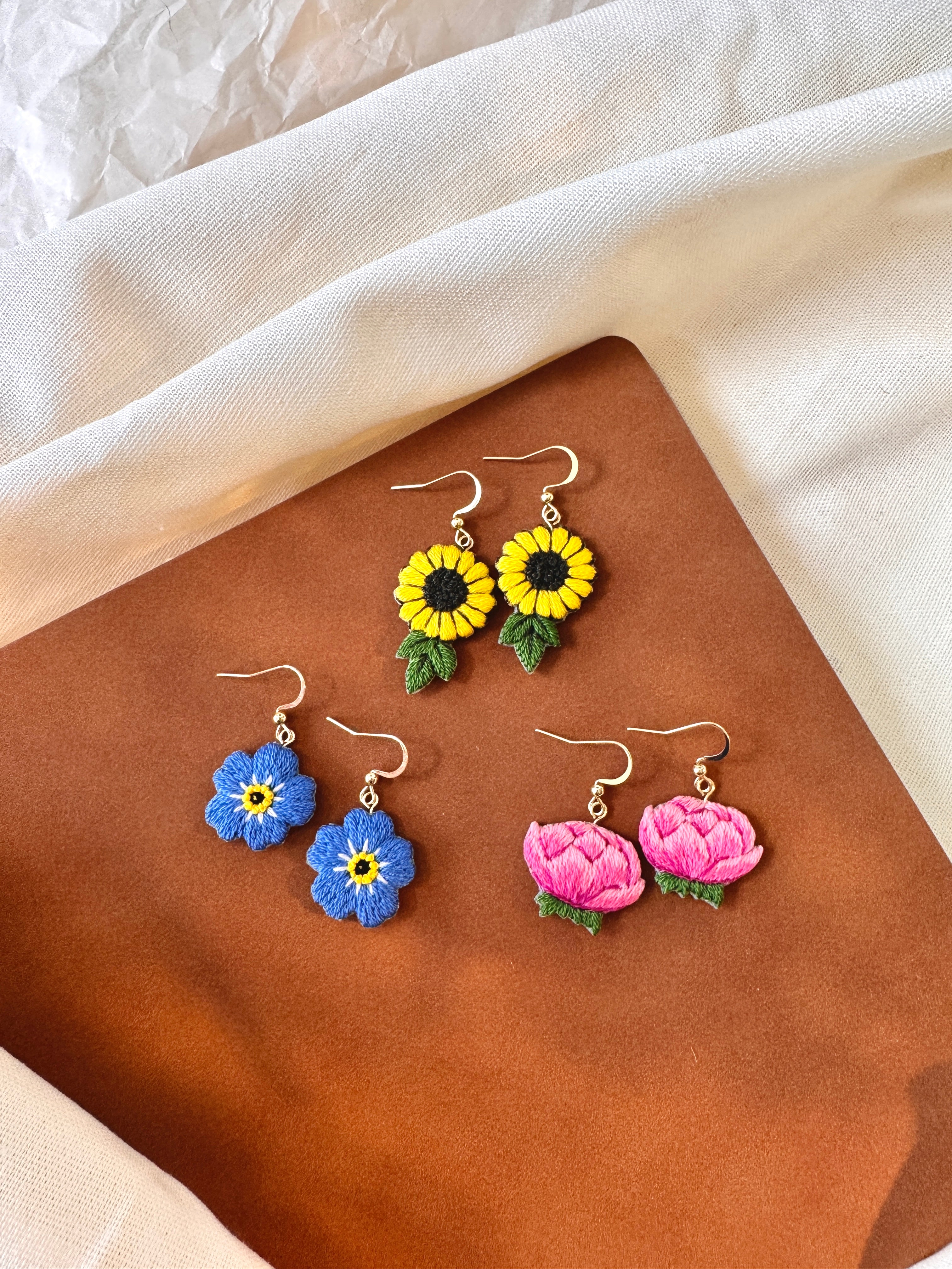 Yellow Daisy Hand Embroidered Earrings
