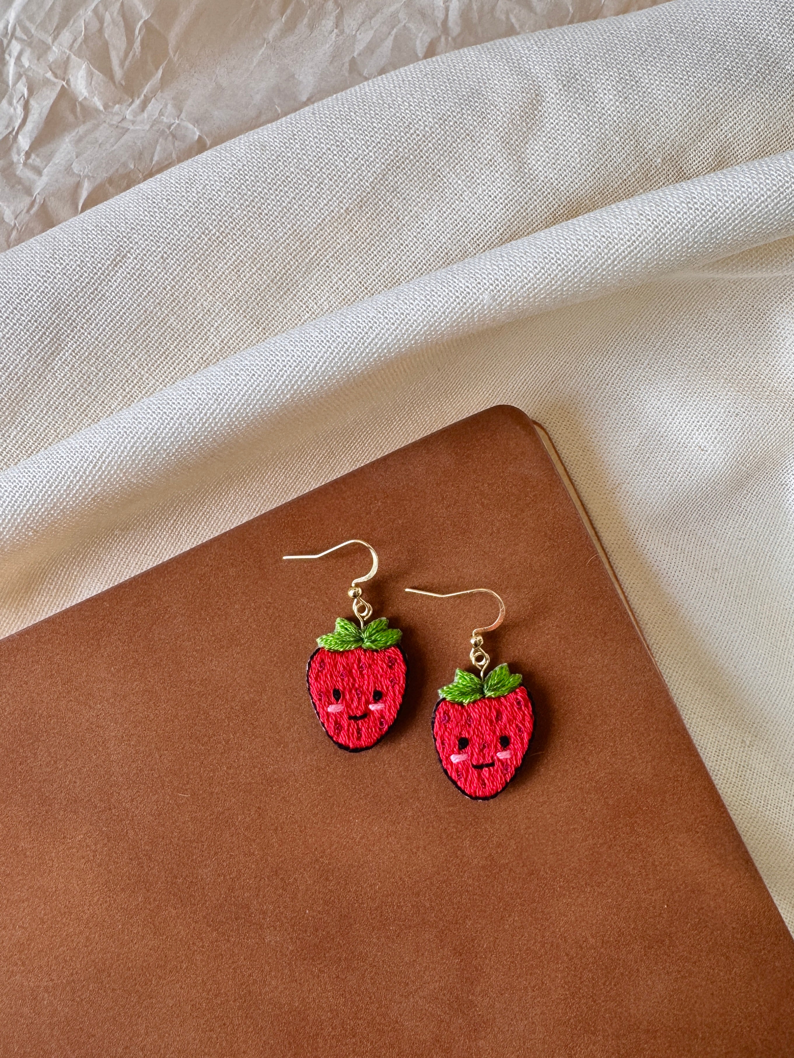 Strawberry Hand Embroidered Earrings