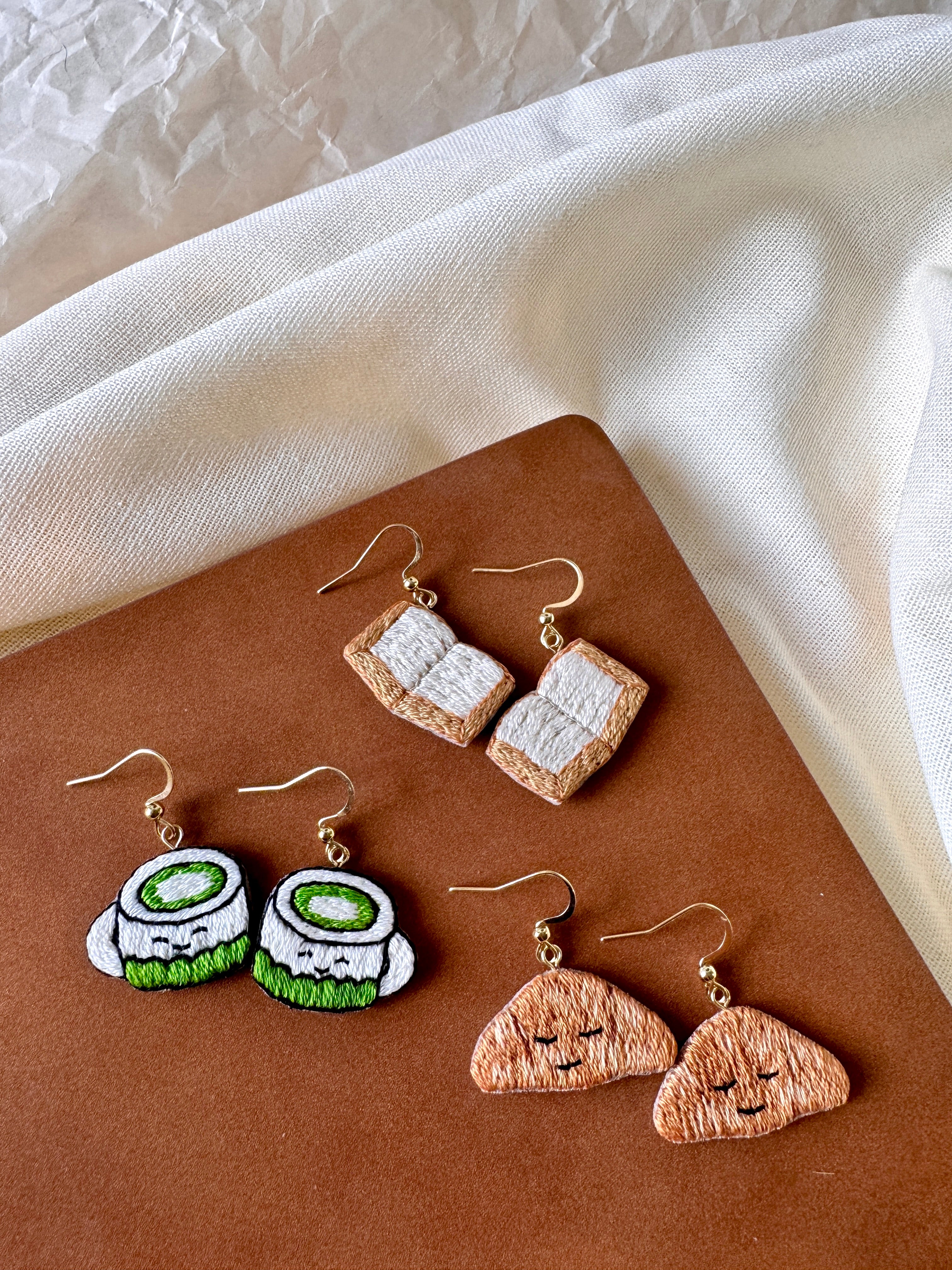 Croissant Hand Embroidered Earrings