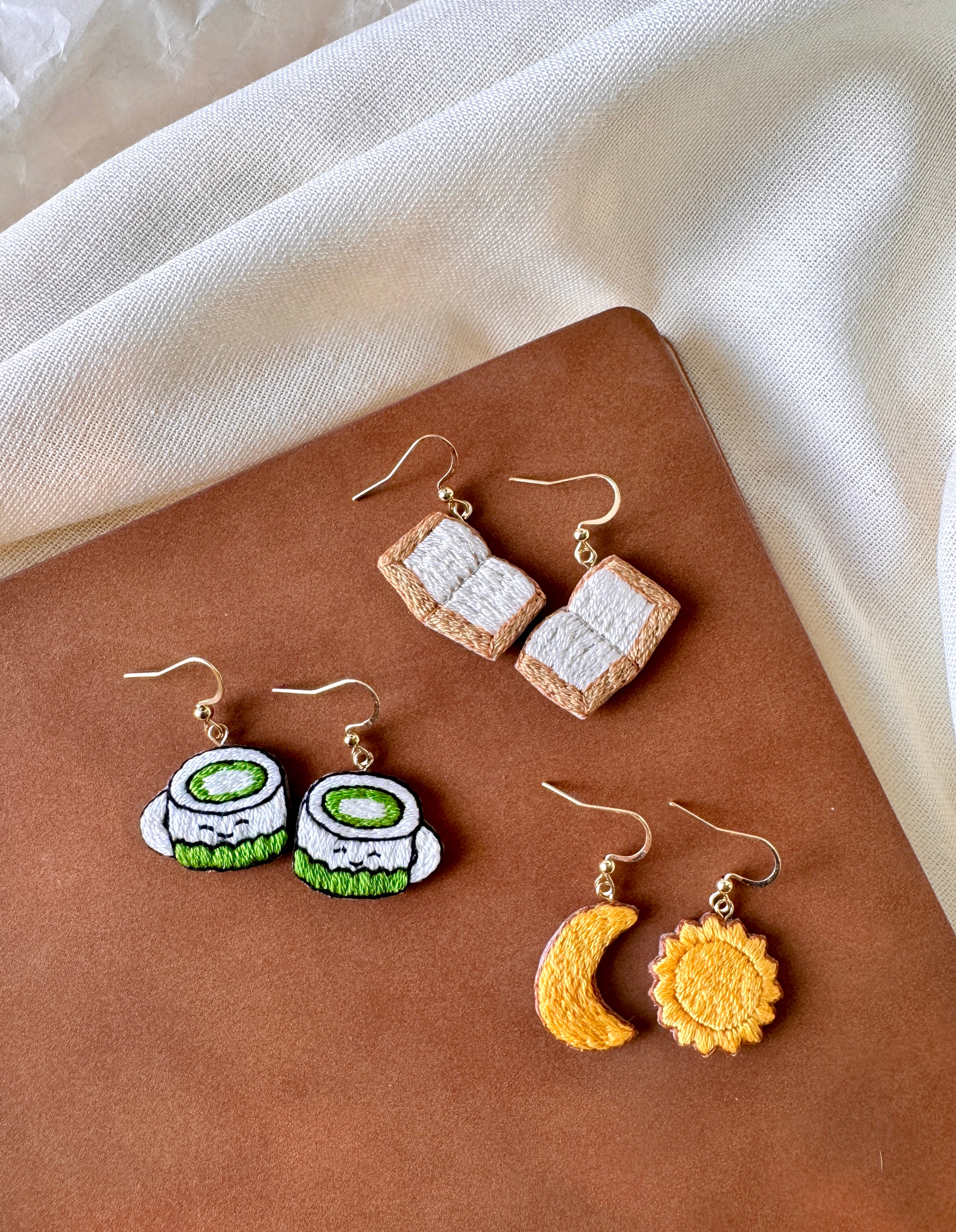 The Sun and The Moon Embroidered Earrings