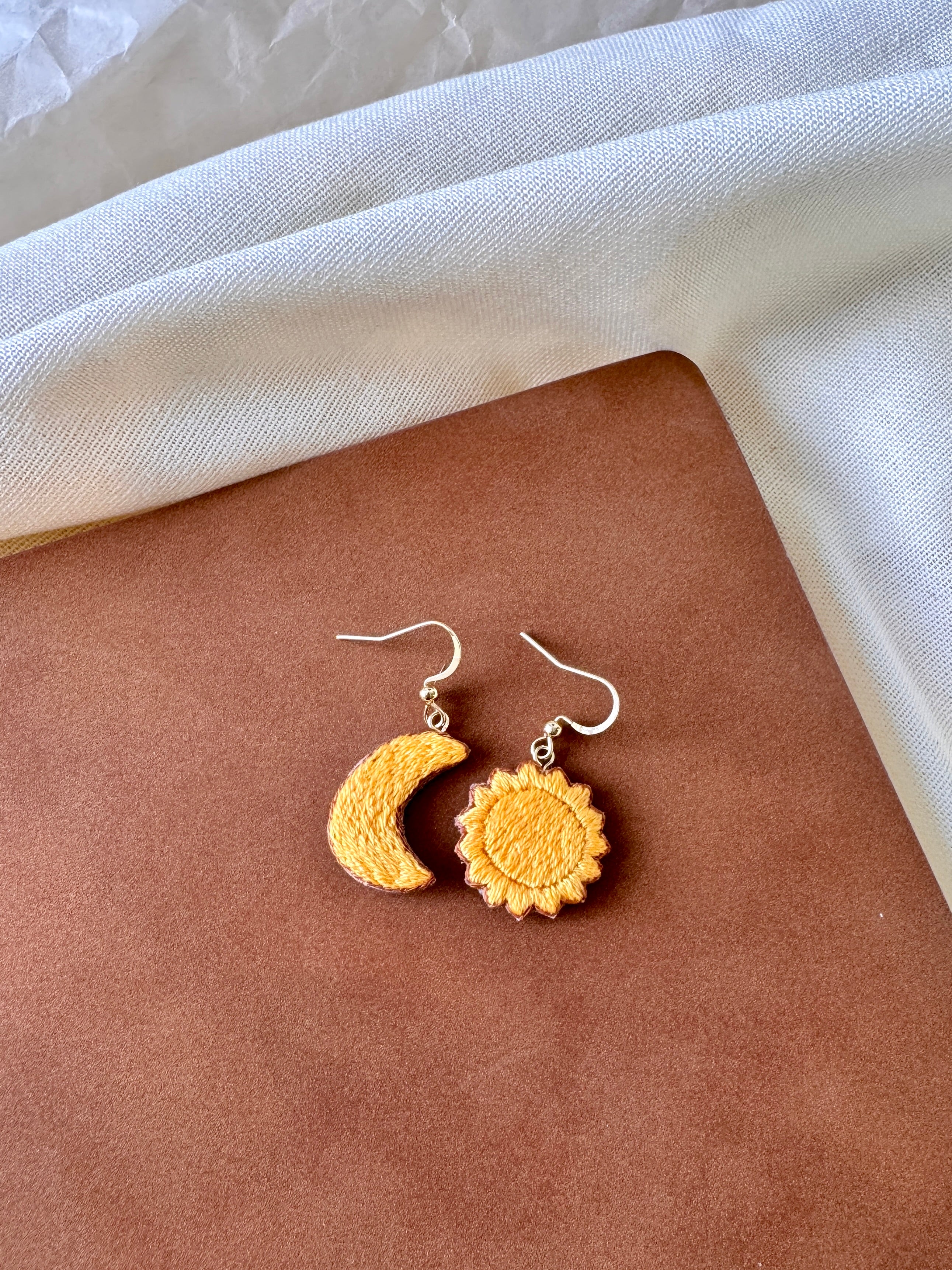 The Sun and The Moon Embroidered Earrings