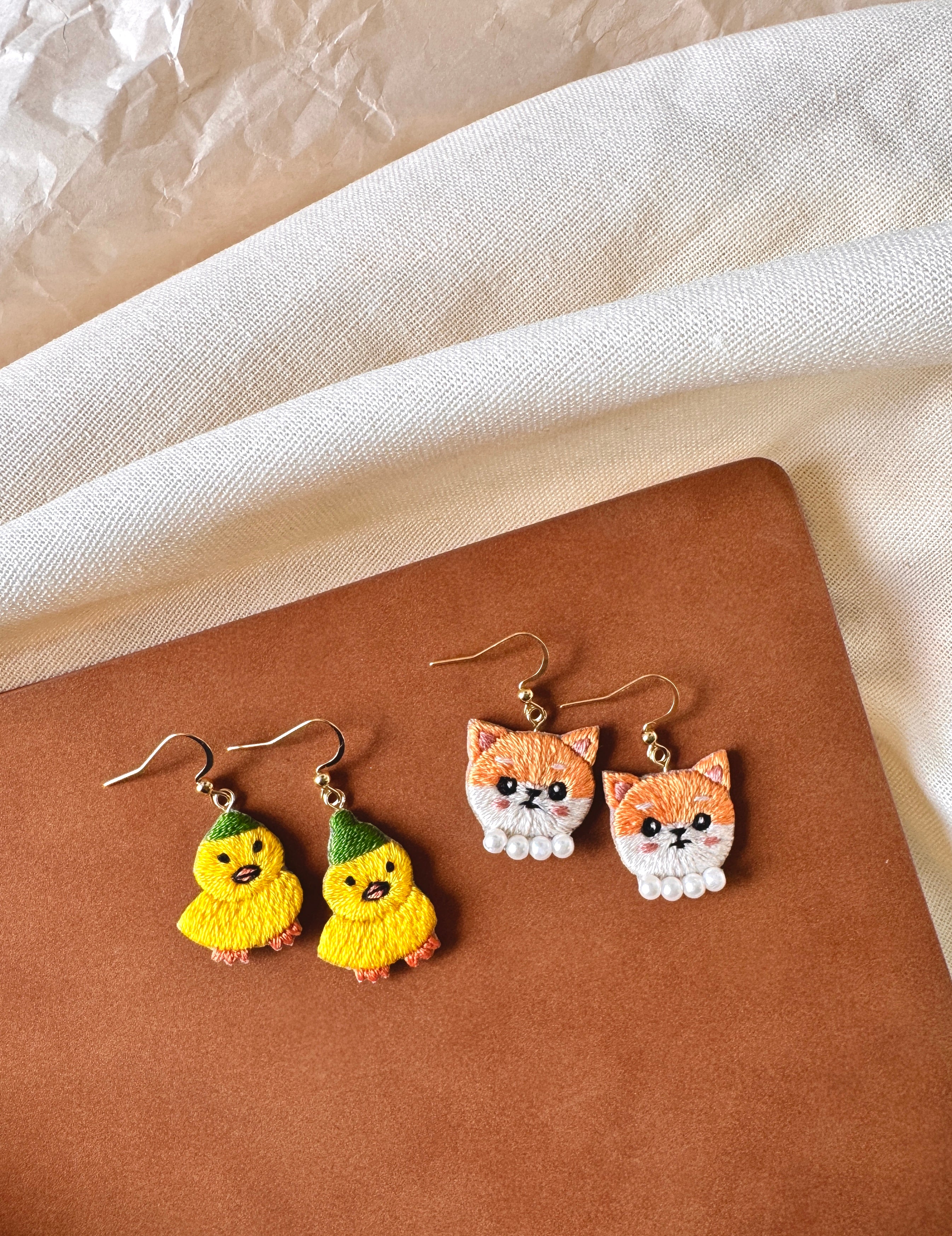 Little Yellow Duck Hand Embroidered Earrings