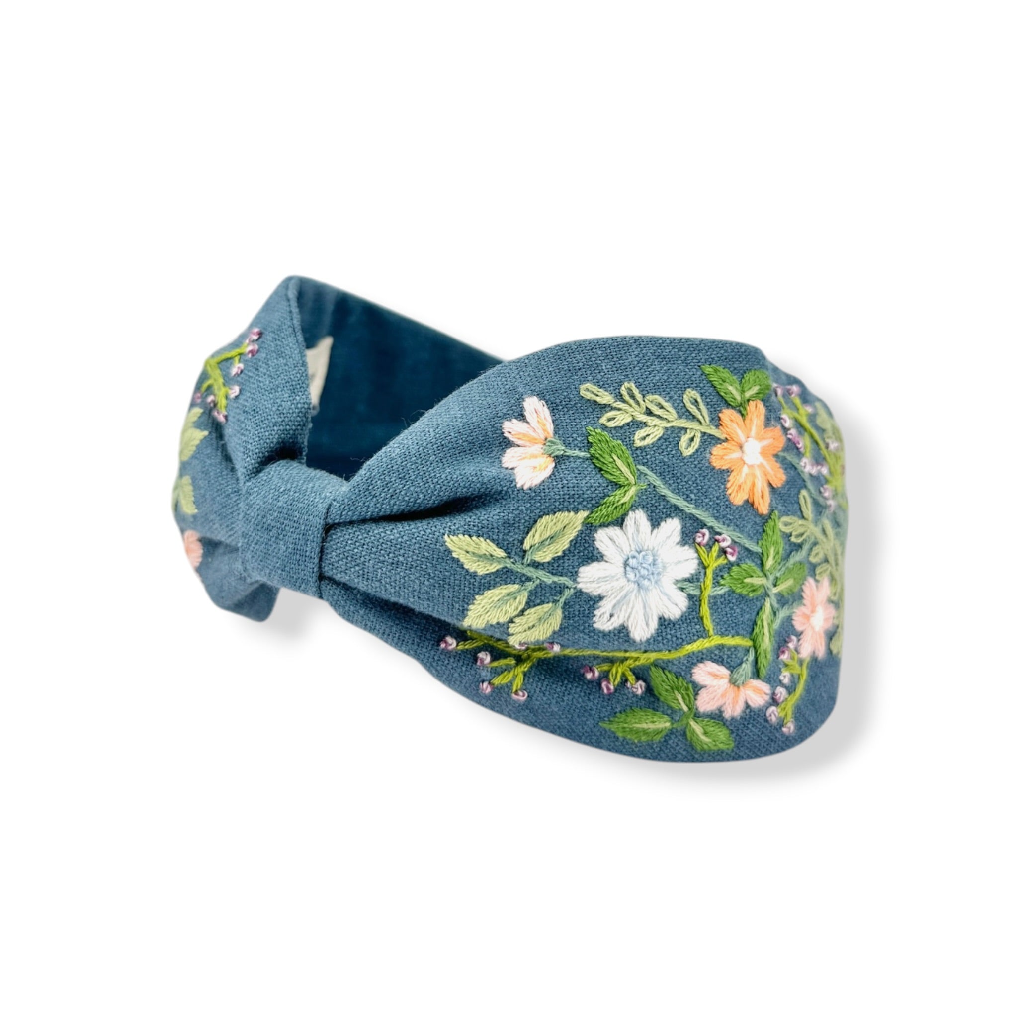 Ocean Sunset Hand-Embroidered Blue Headband
