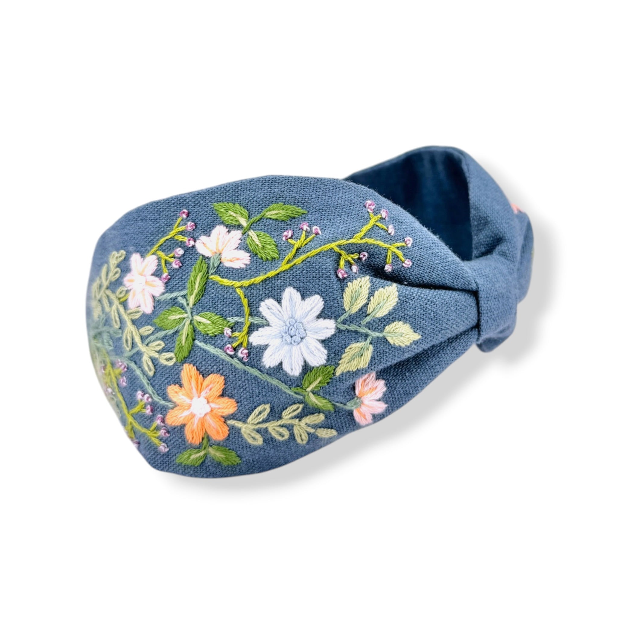 Ocean Sunset Hand-Embroidered Blue Headband