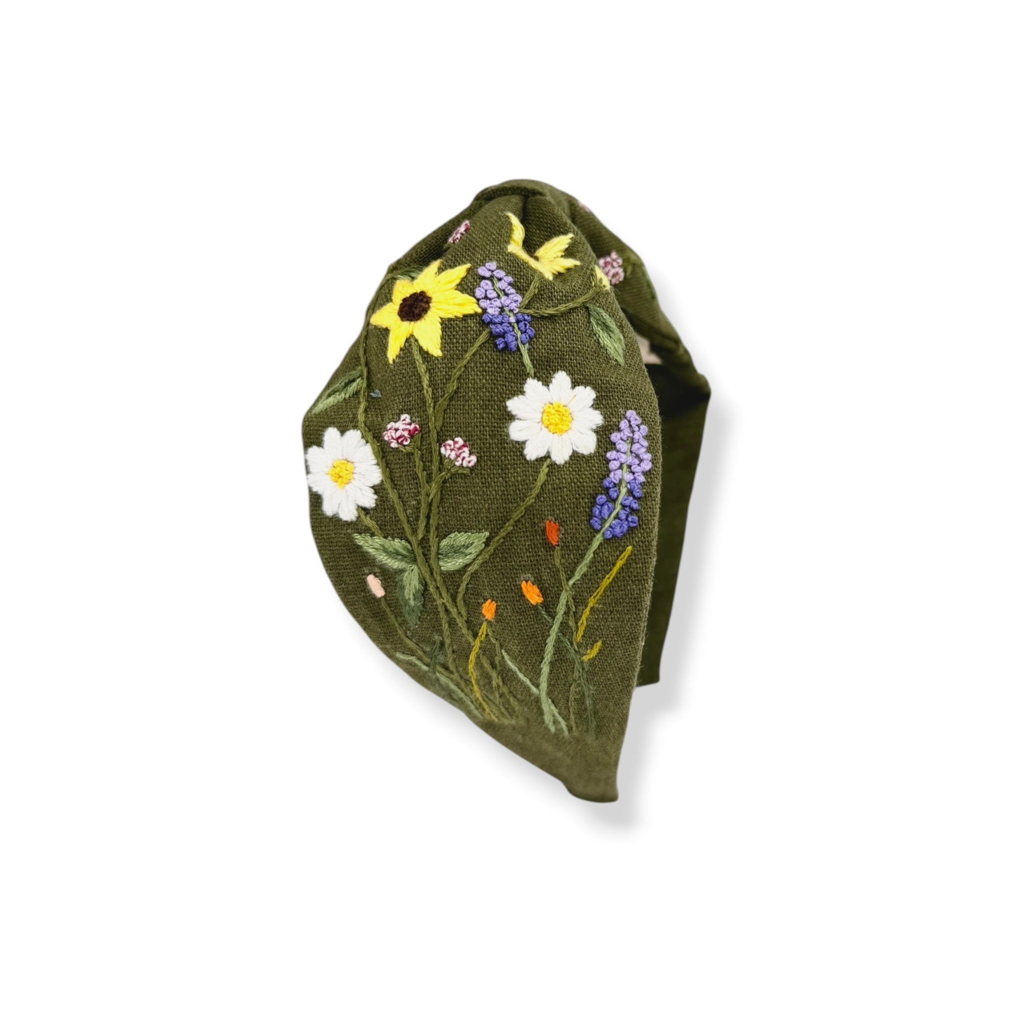 Olive Green Daisy Embroidered Headband