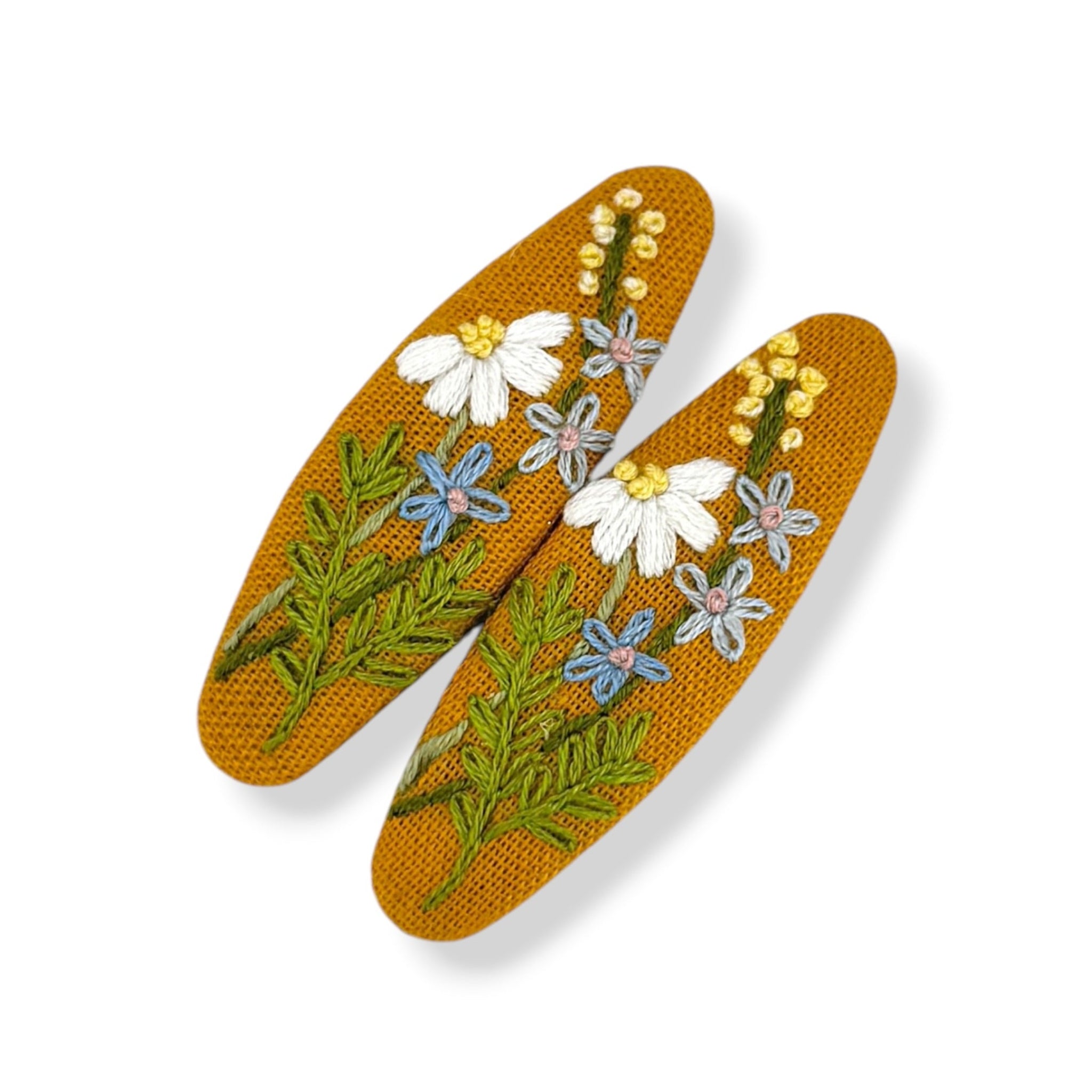 Mustard Floral Embroidered Hair Clips
