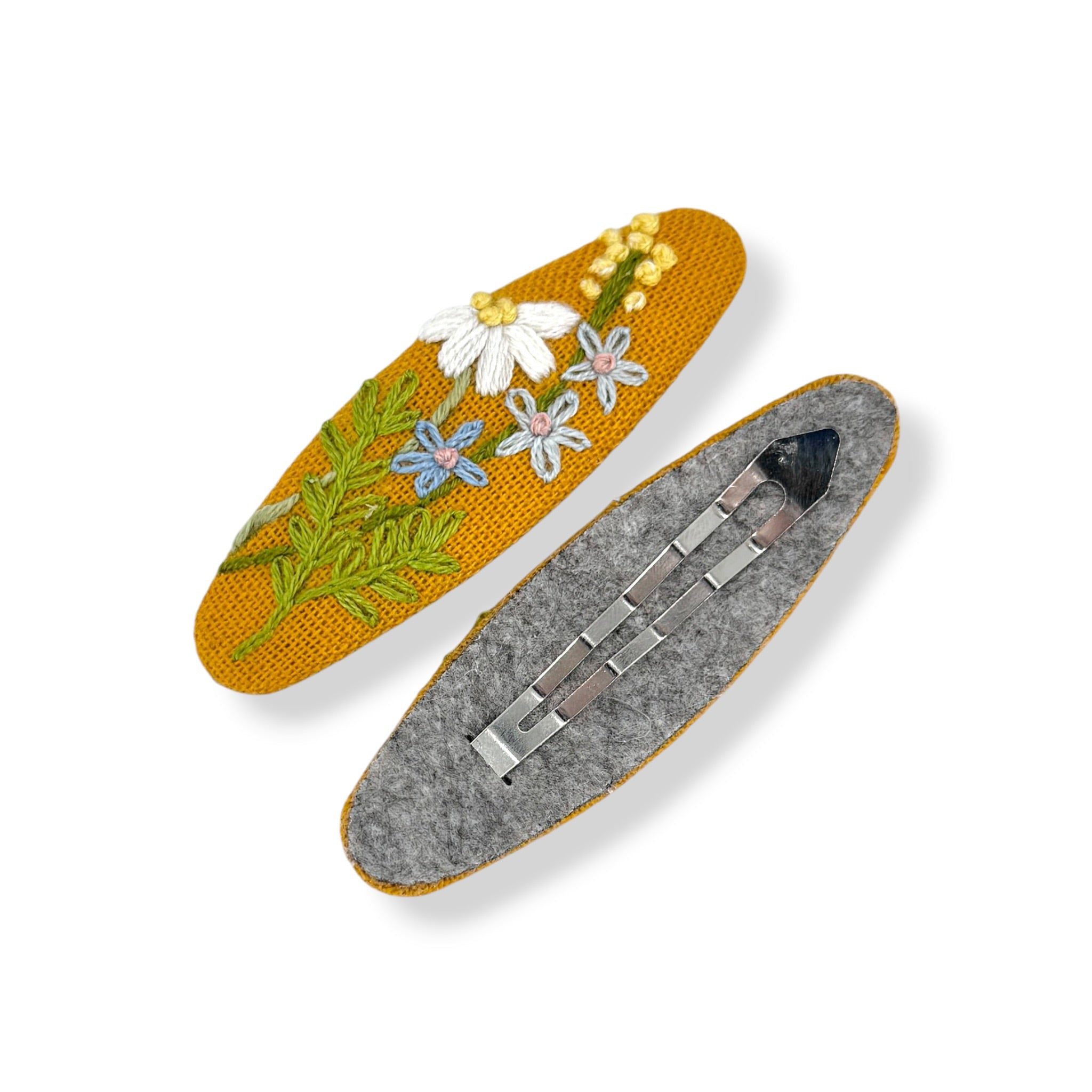 Mustard Floral Embroidered Hair Clips