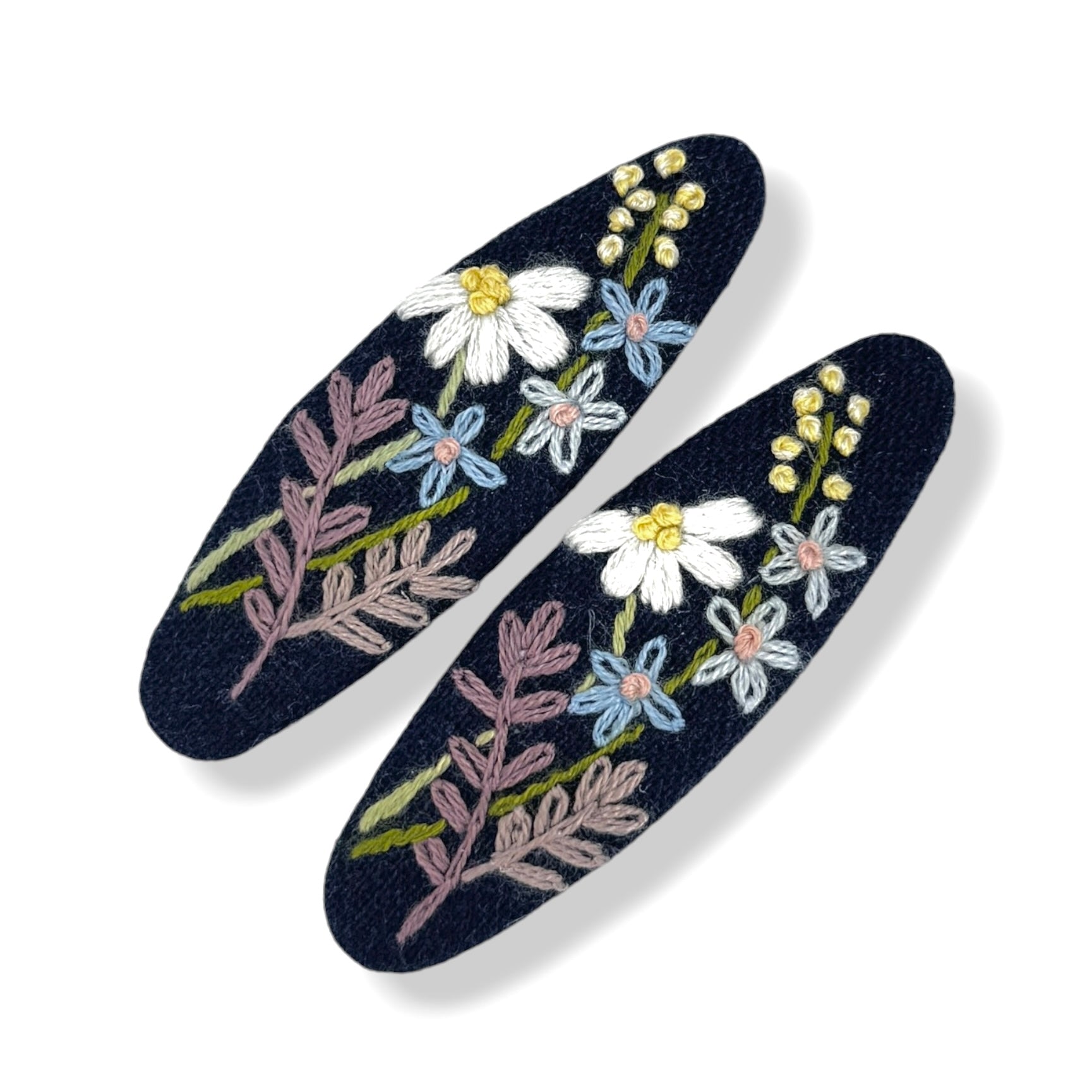 Navy Wildflower Embroidered Hair Barrette