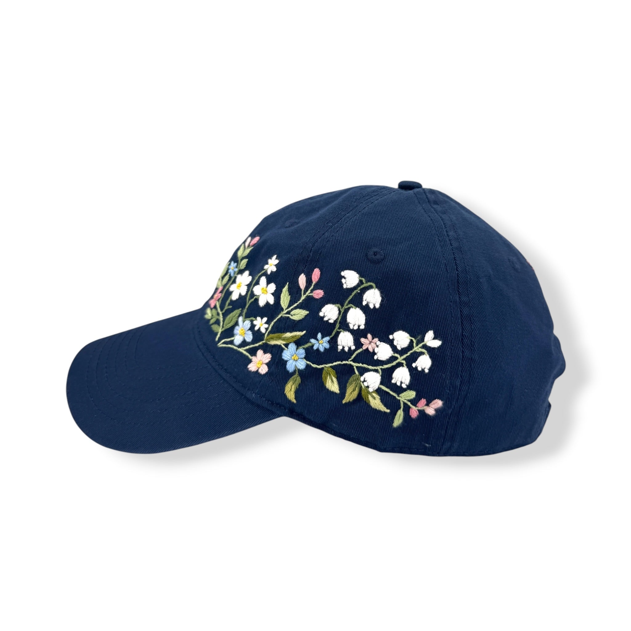 Navy Meadow Floral Embroidered Baseball Cap