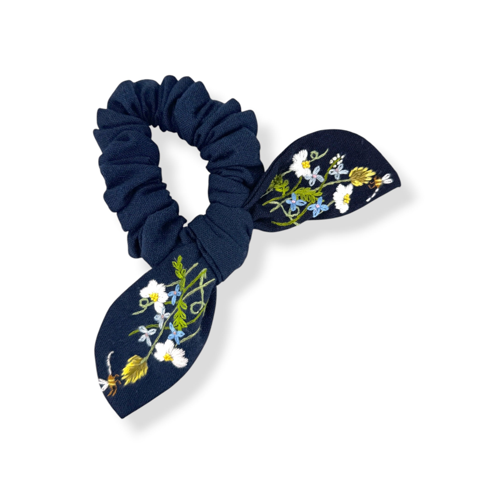 Navy Wildflower Embroidered Scrunchies