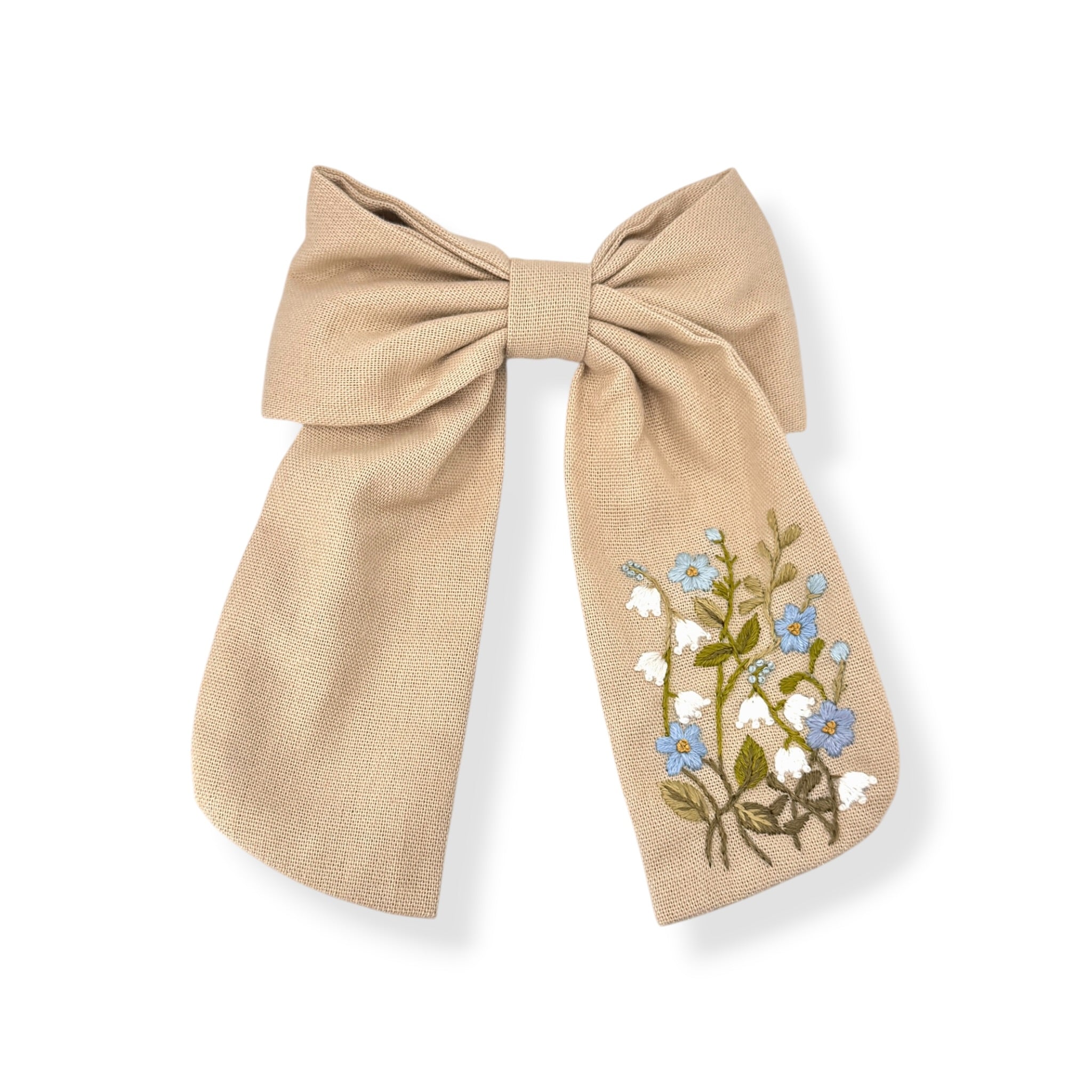 Bluebell Meadow Beige Embroidered Hair Barrette