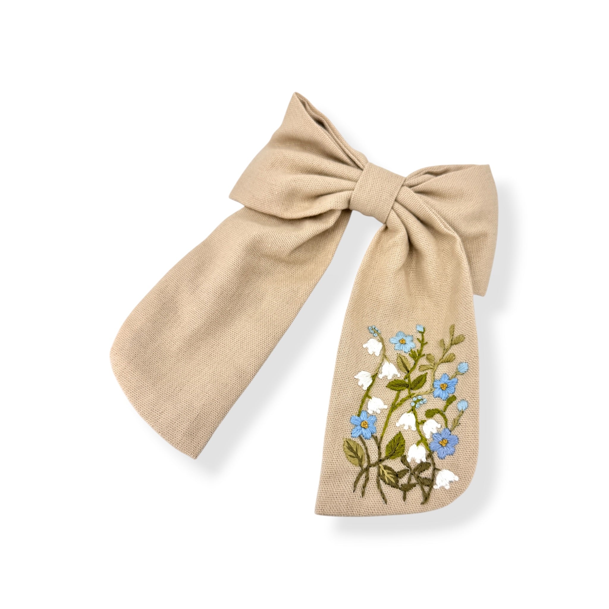 Bluebell Meadow Beige Embroidered Hair Barrette