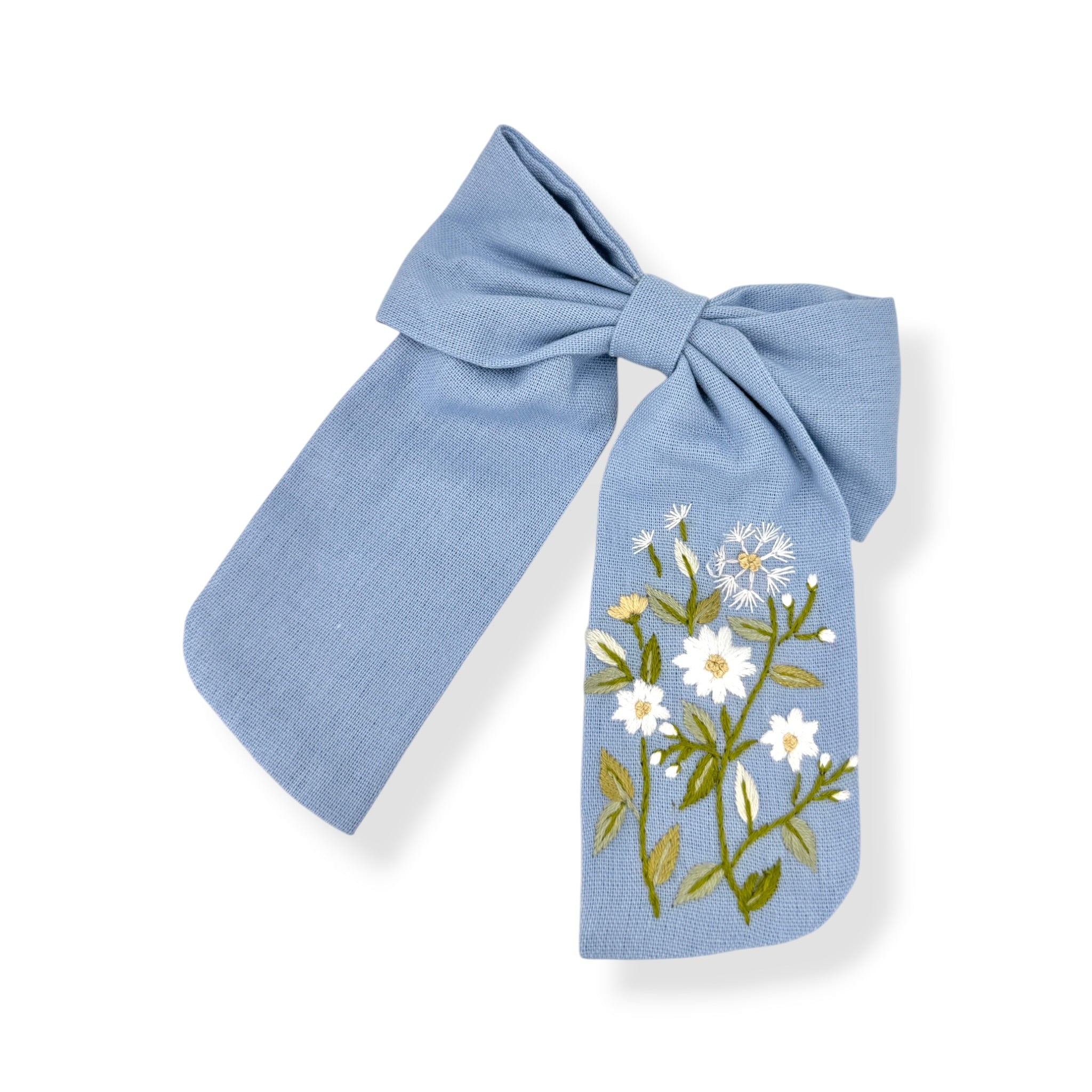 Daisy Dandelion Blue Embroidered Hair Barrette