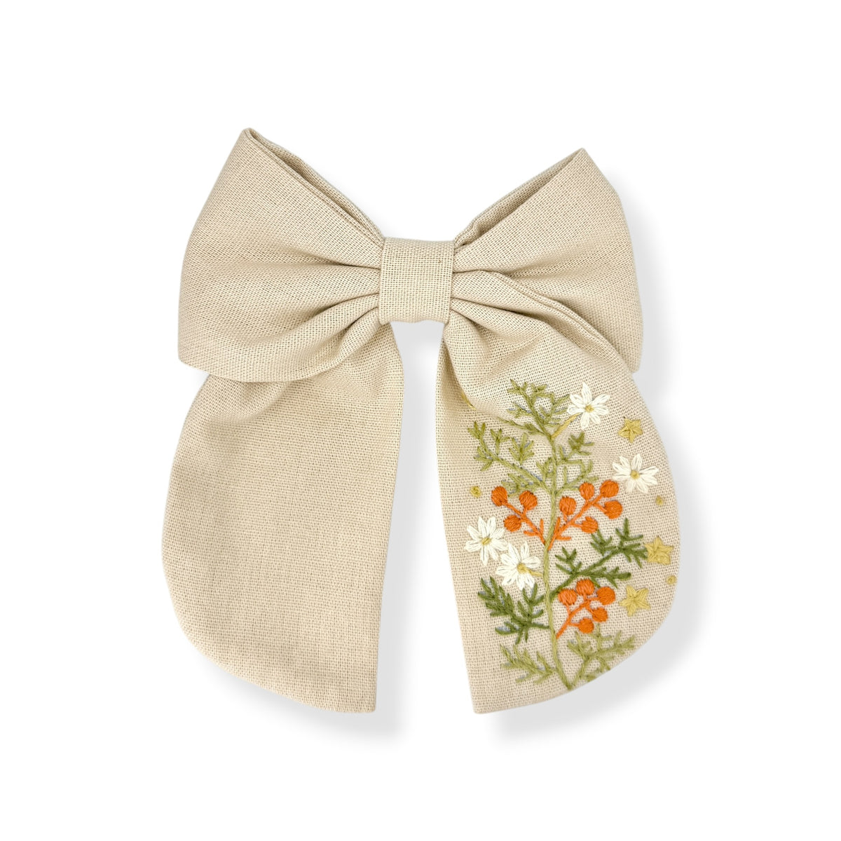 Winterberry Meadow Beige Embroidered Hair Barrette