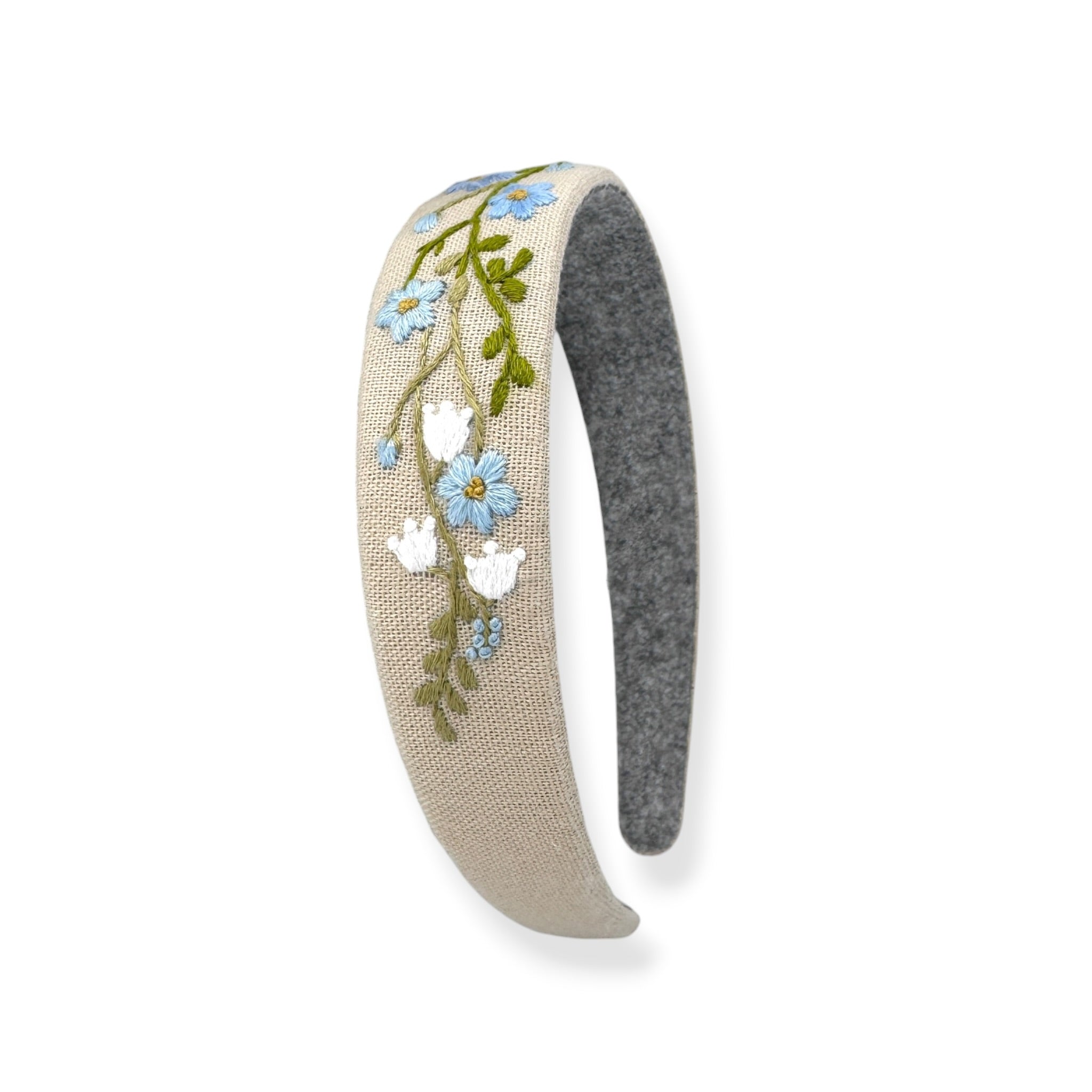 Bluebell Meadow Beige Hand Embroidered Headband