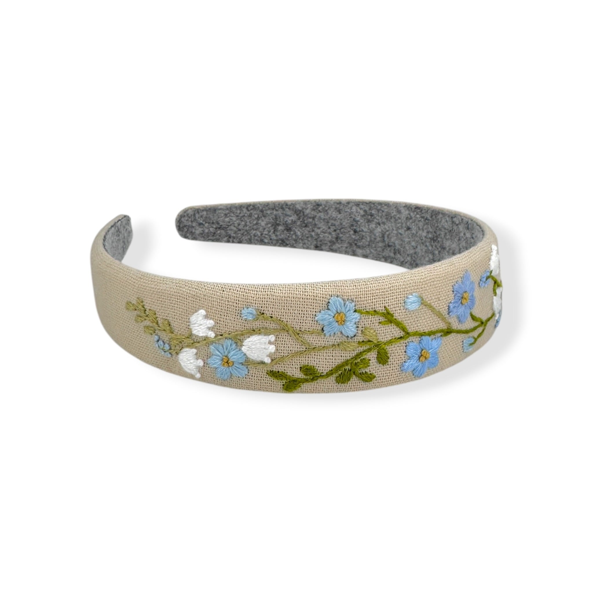 Bluebell Meadow Beige Hand Embroidered Headband