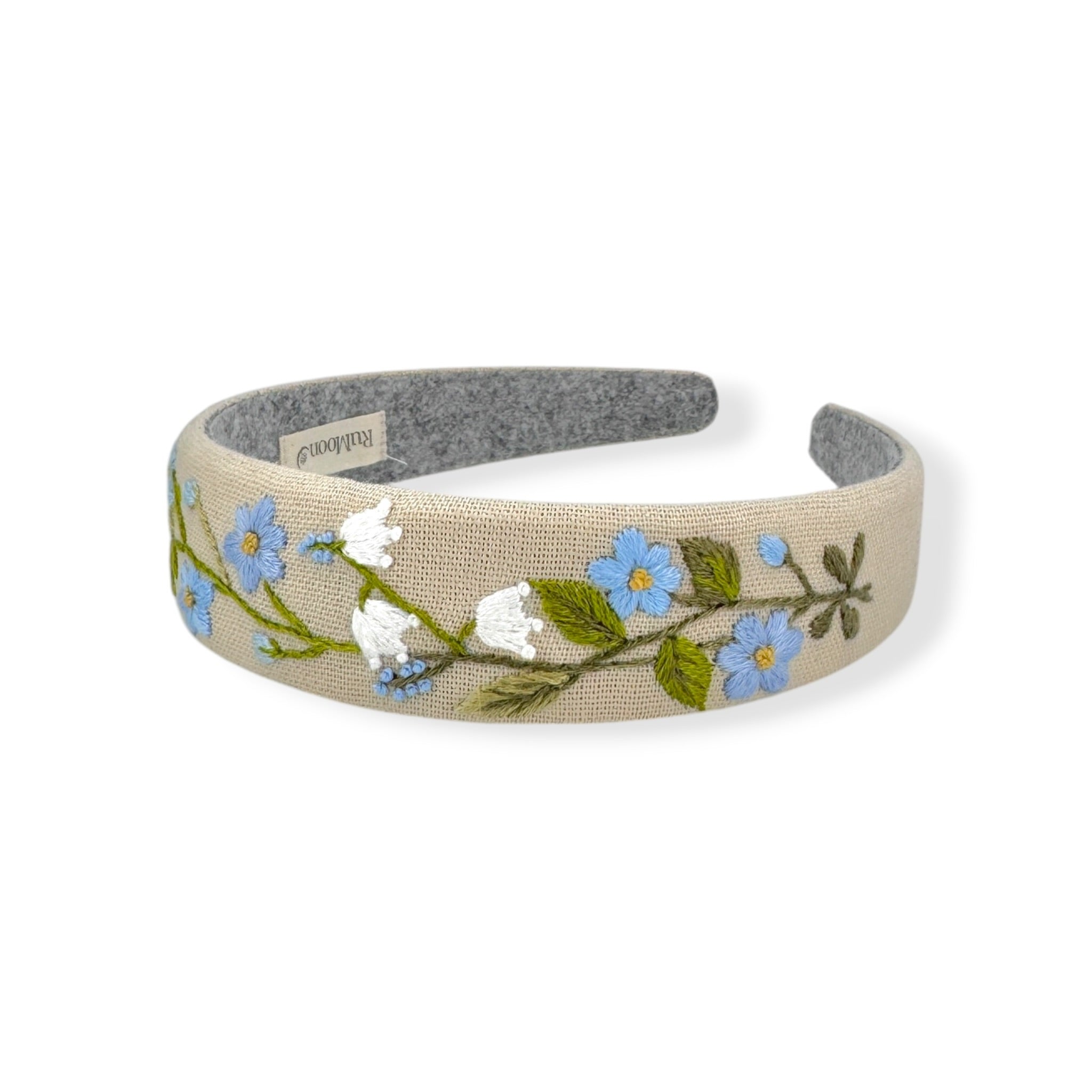 Bluebell Meadow Beige Hand Embroidered Headband