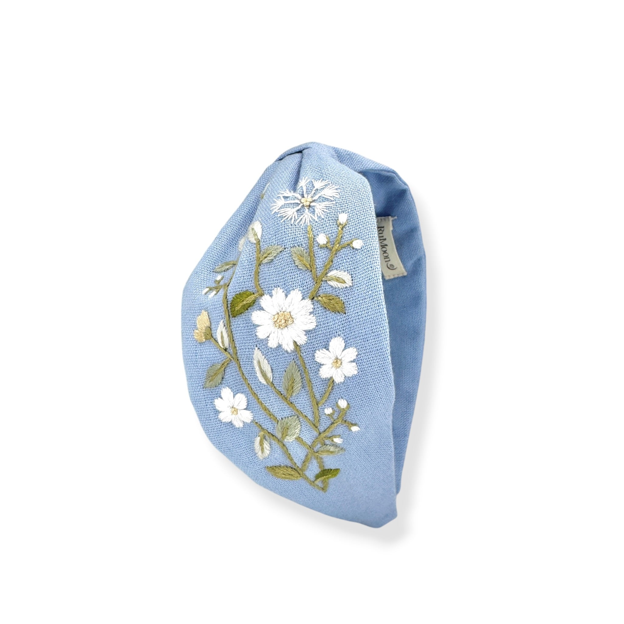 Daisy Dandelion Blue Embroidered Headband
