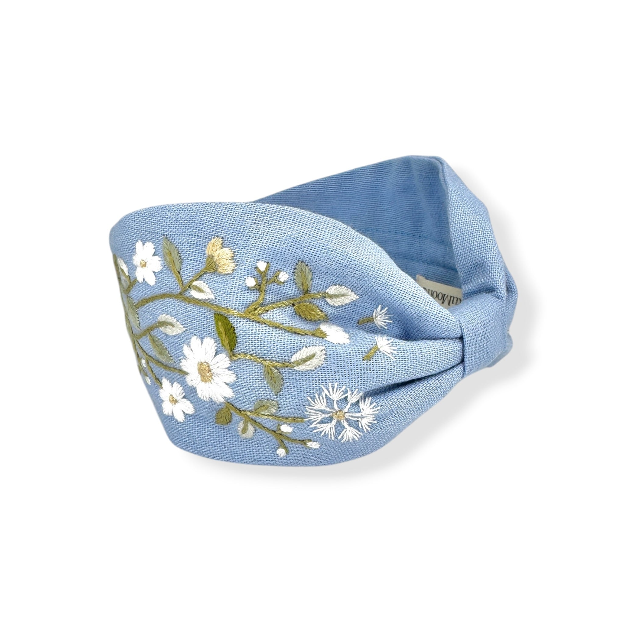Daisy Dandelion Blue Embroidered Headband