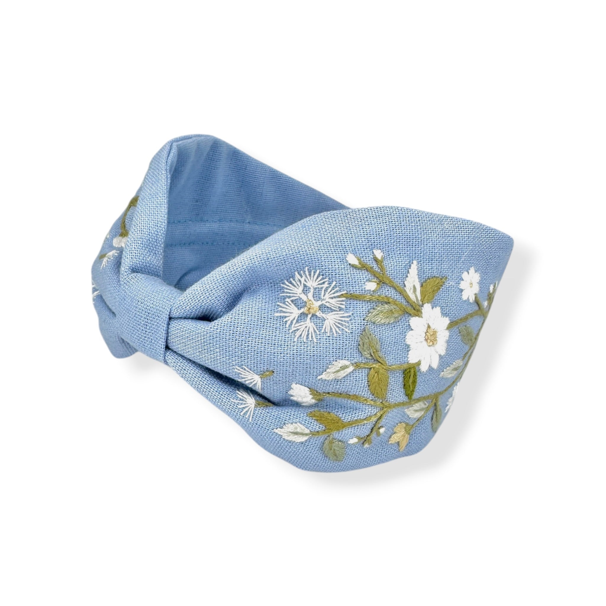 Daisy Dandelion Blue Embroidered Headband