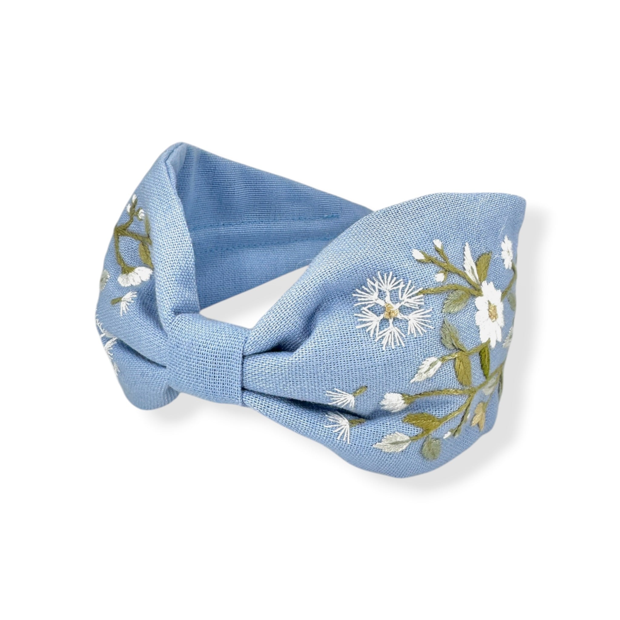 Daisy Dandelion Blue Embroidered Headband