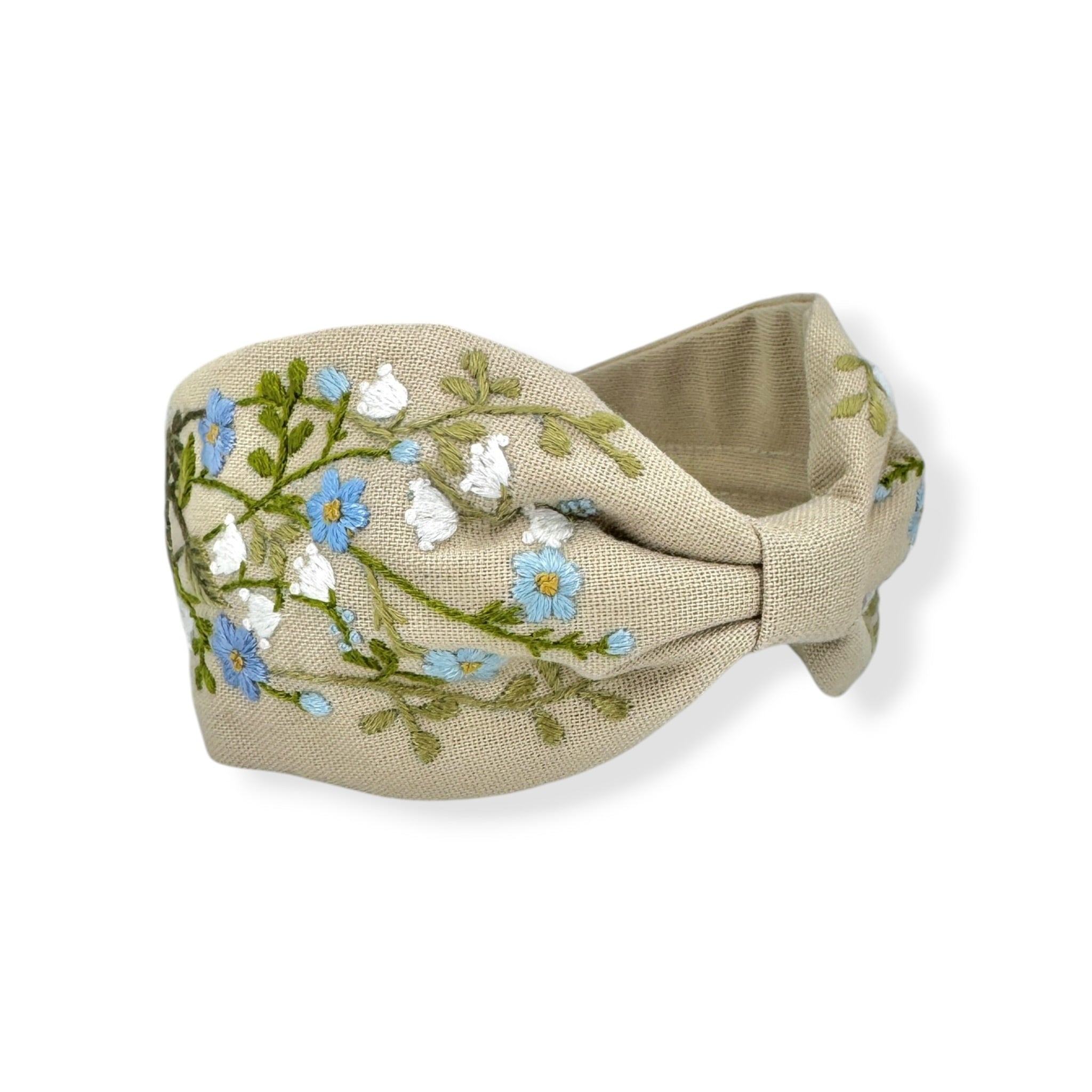 Bluebell Meadow Beige Embroidered Headband