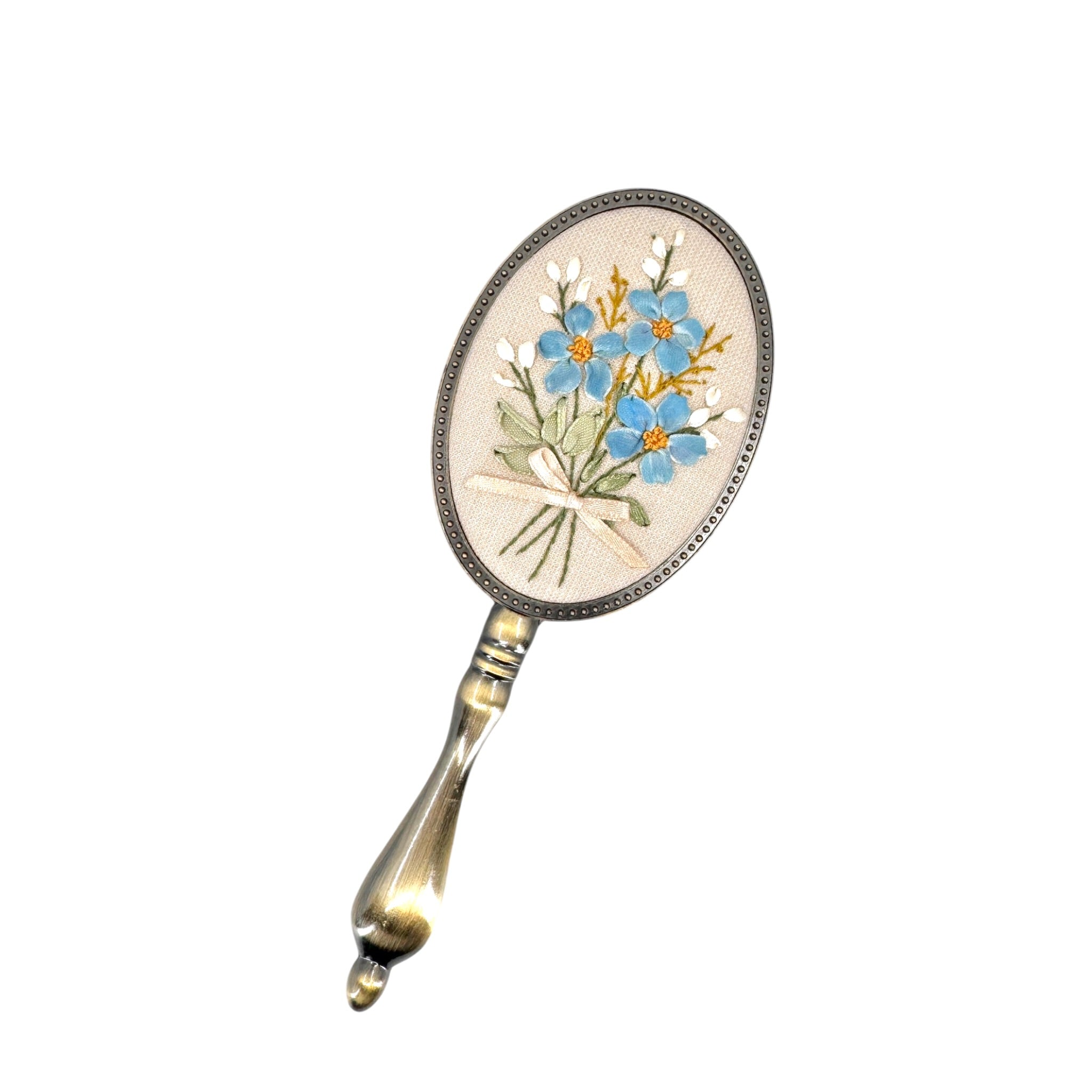 Blue Forget Me Not Beige Handheld Mirror