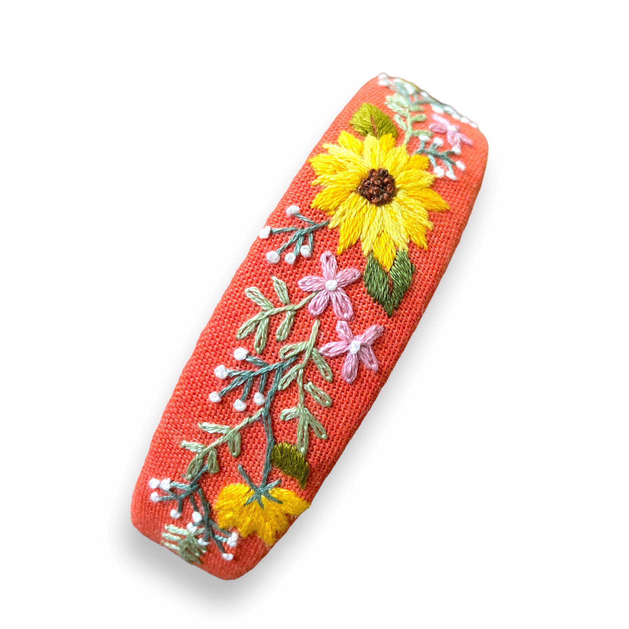 Sunflower Embroidered Bright Orange Hairband
