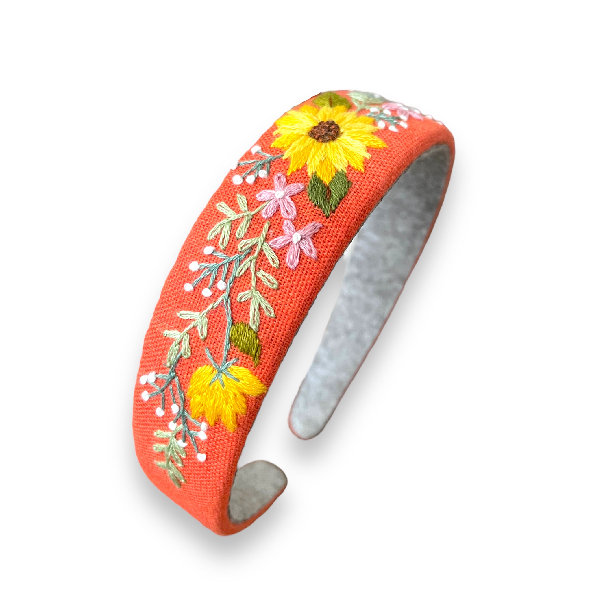 Sunflower Embroidered Bright Orange Hairband