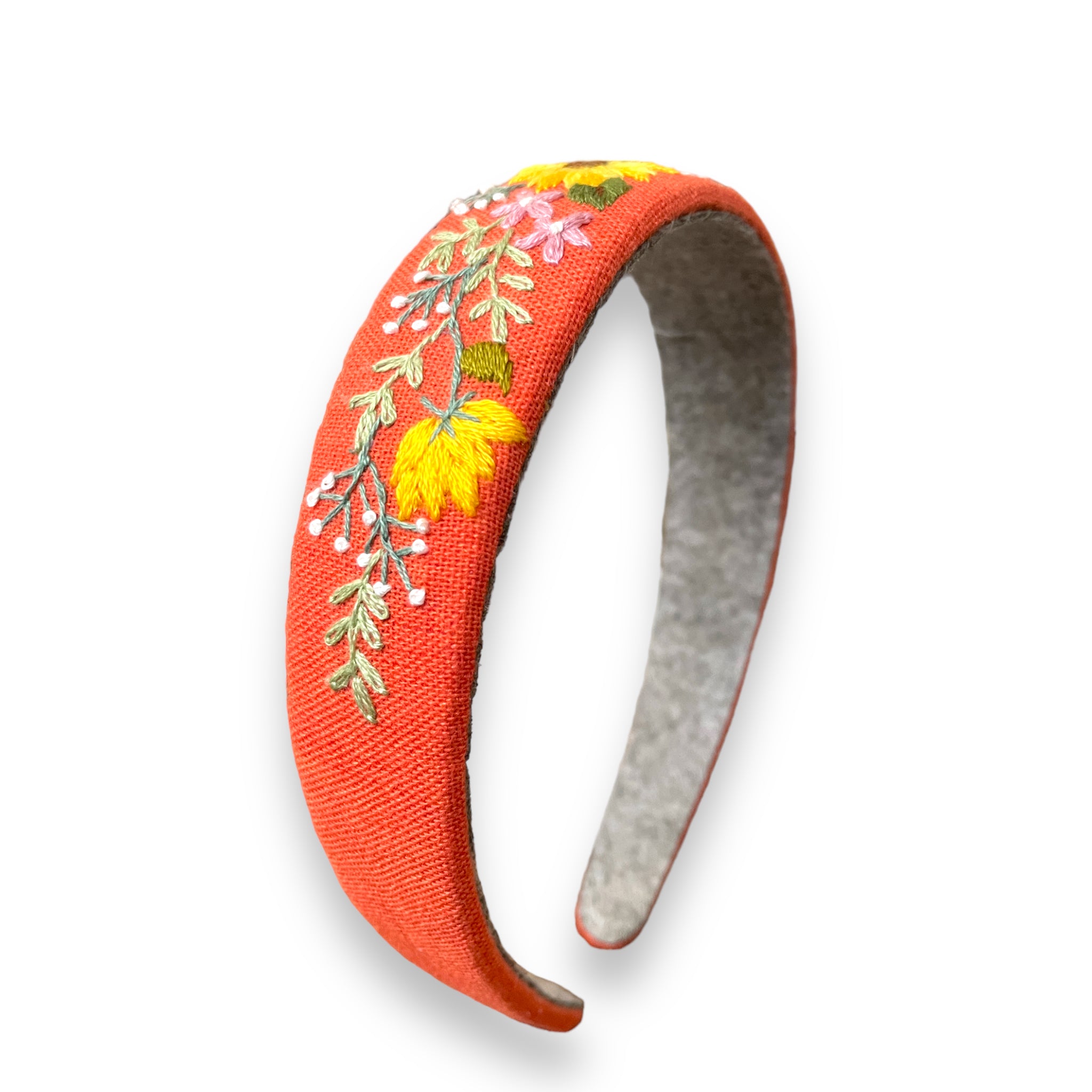 Sunflower Embroidered Bright Orange Hairband