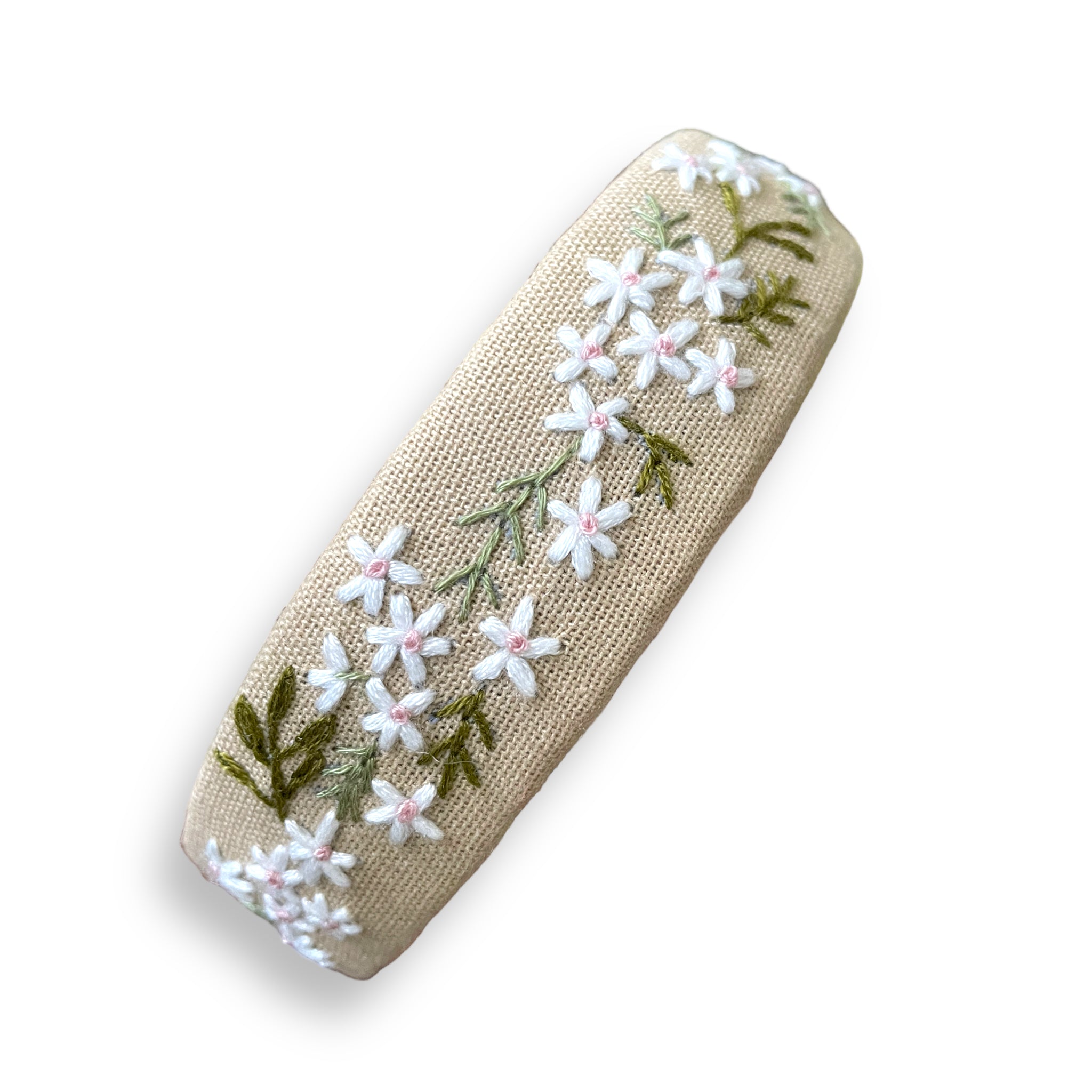White Daisy Embroidered Beige Hairband