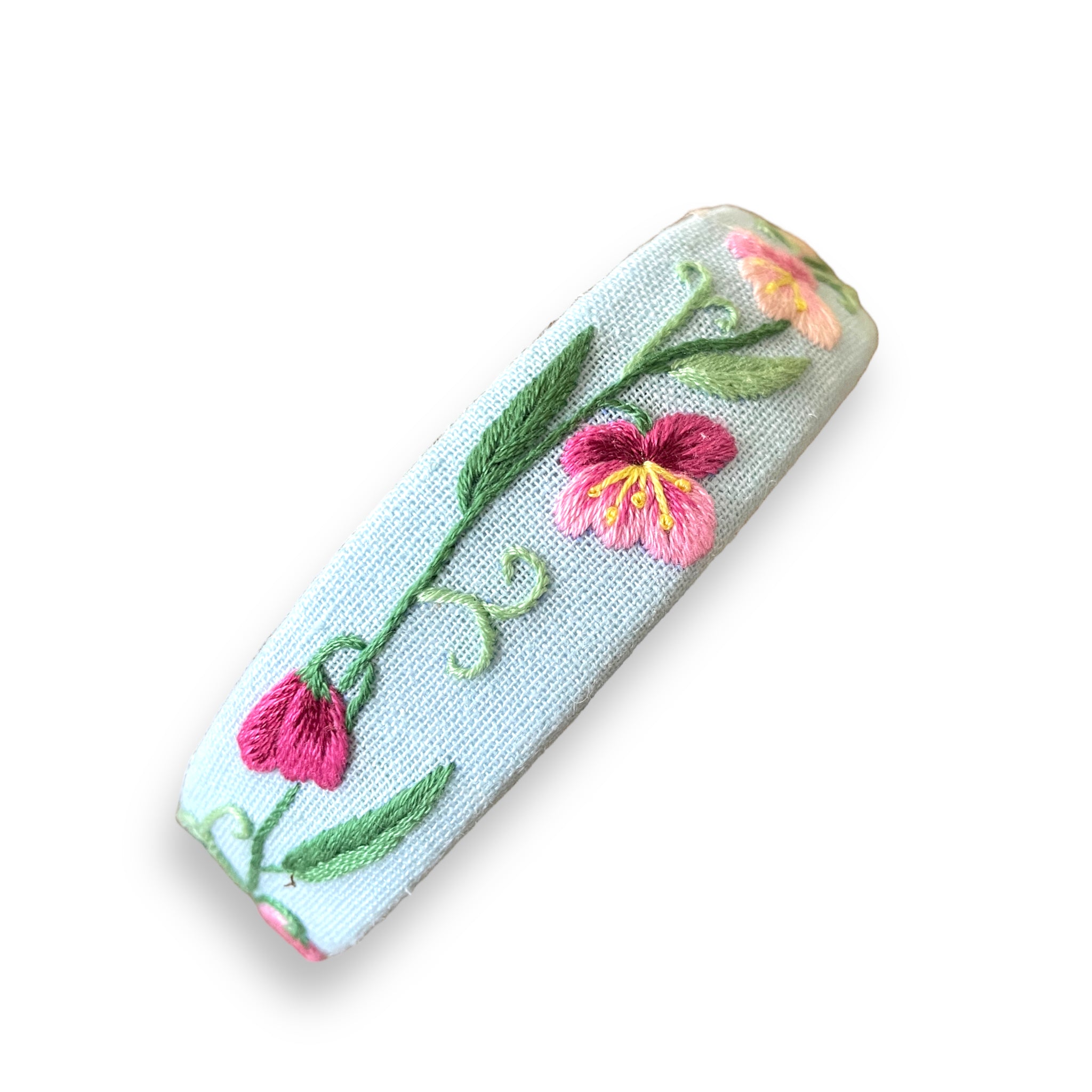 Pink Bloom Embroidered Cyan Hairband