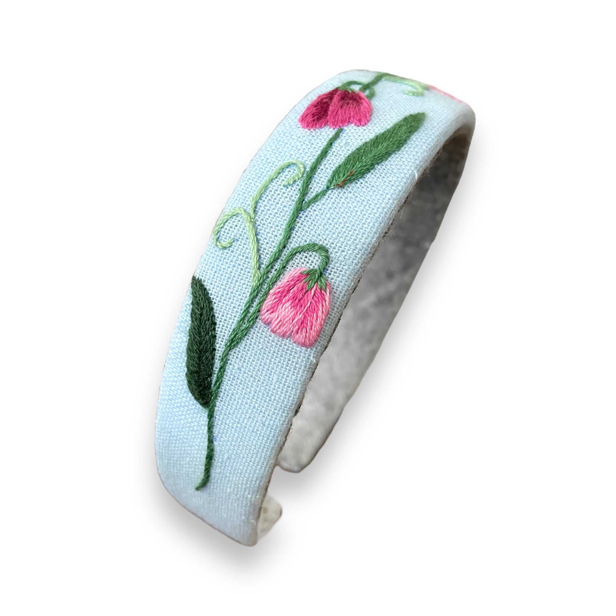 Pink Bloom Embroidered Cyan Hairband