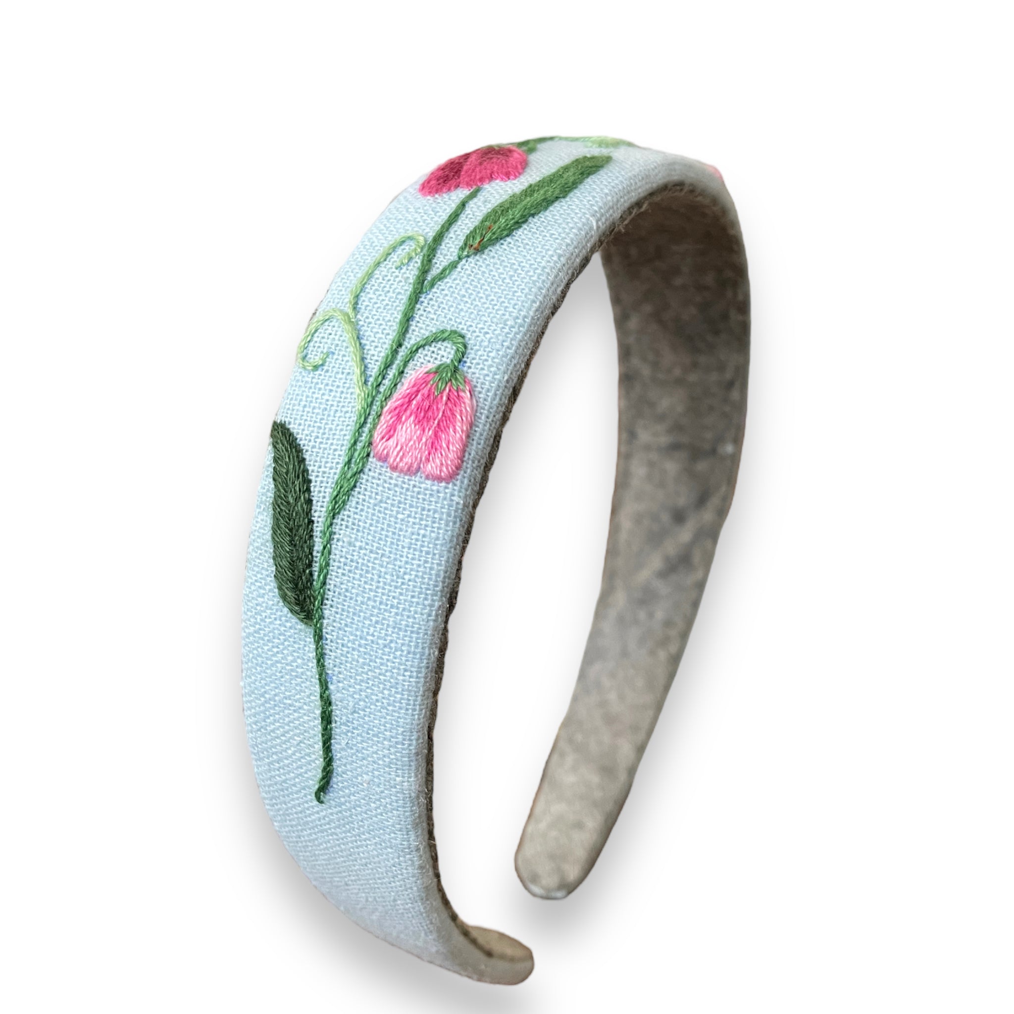 Pink Bloom Embroidered Cyan Hairband