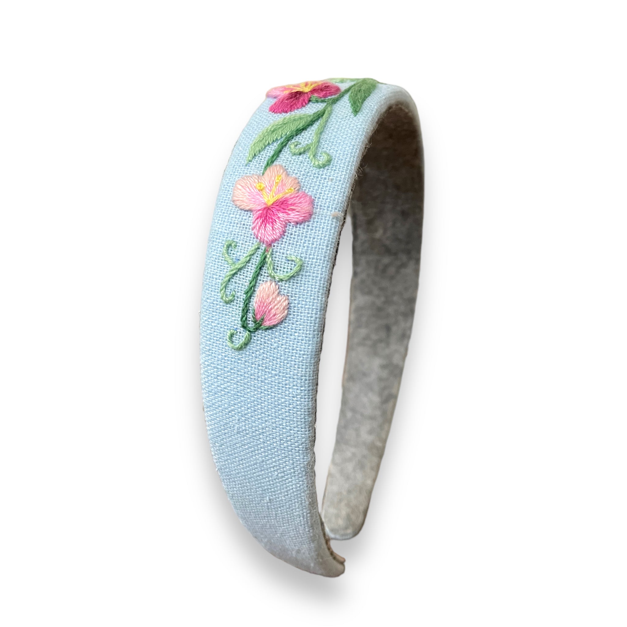 Pink Bloom Embroidered Cyan Hairband