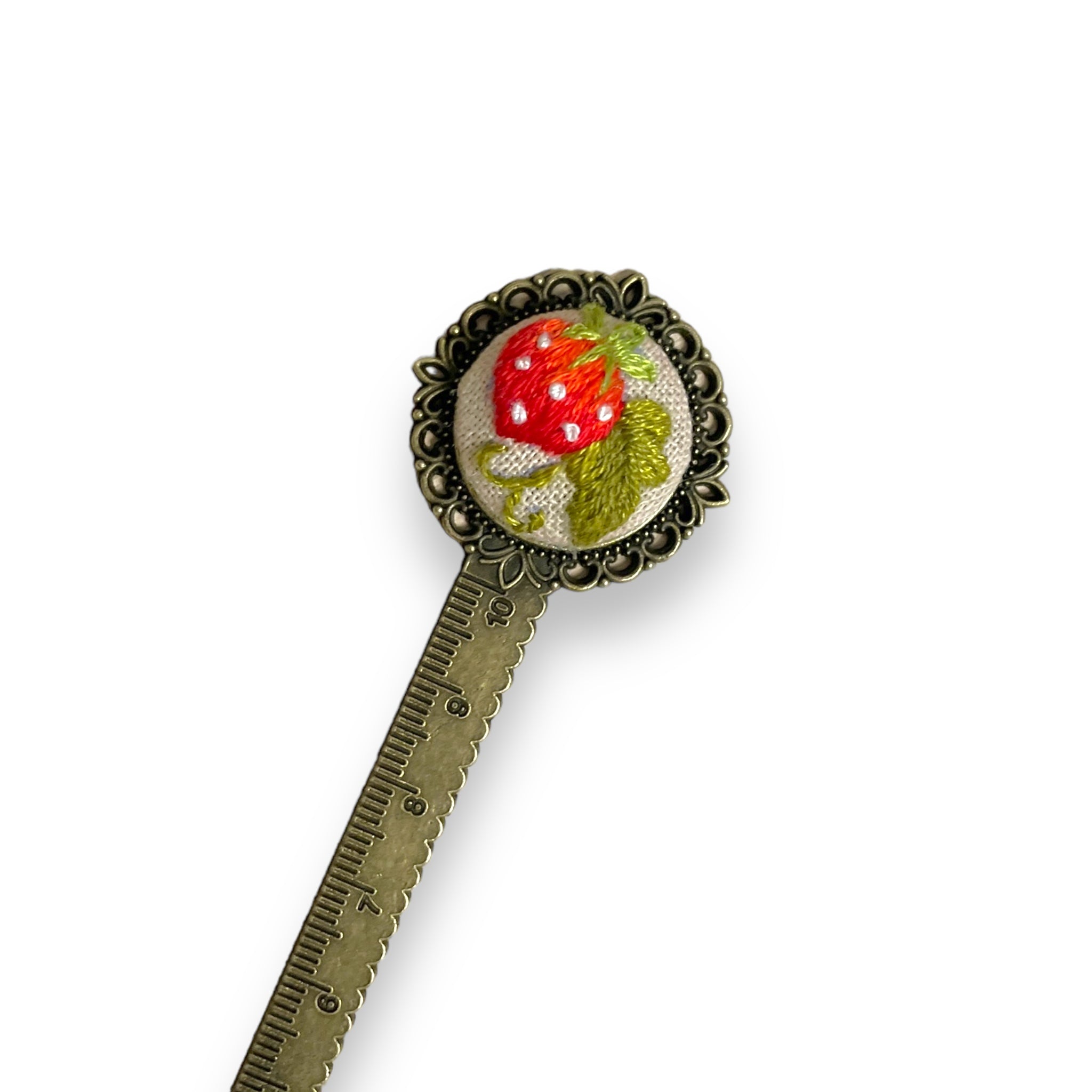 Sweet Strawberry Embroidered Bookmark