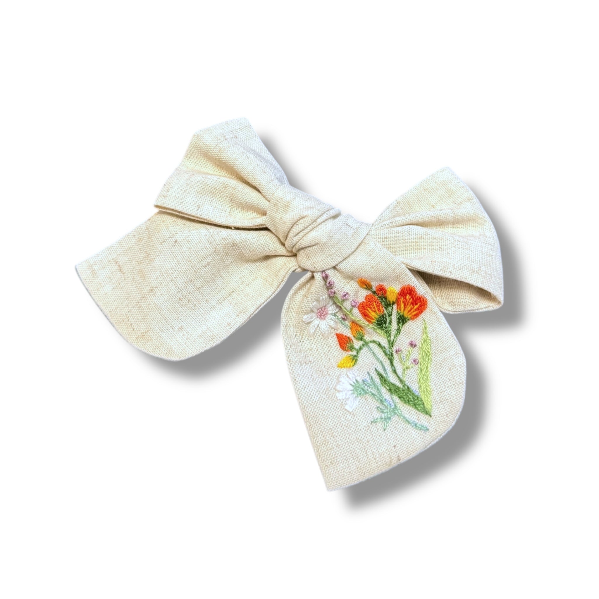 Red Flower Hand Embroidery Hair Bow