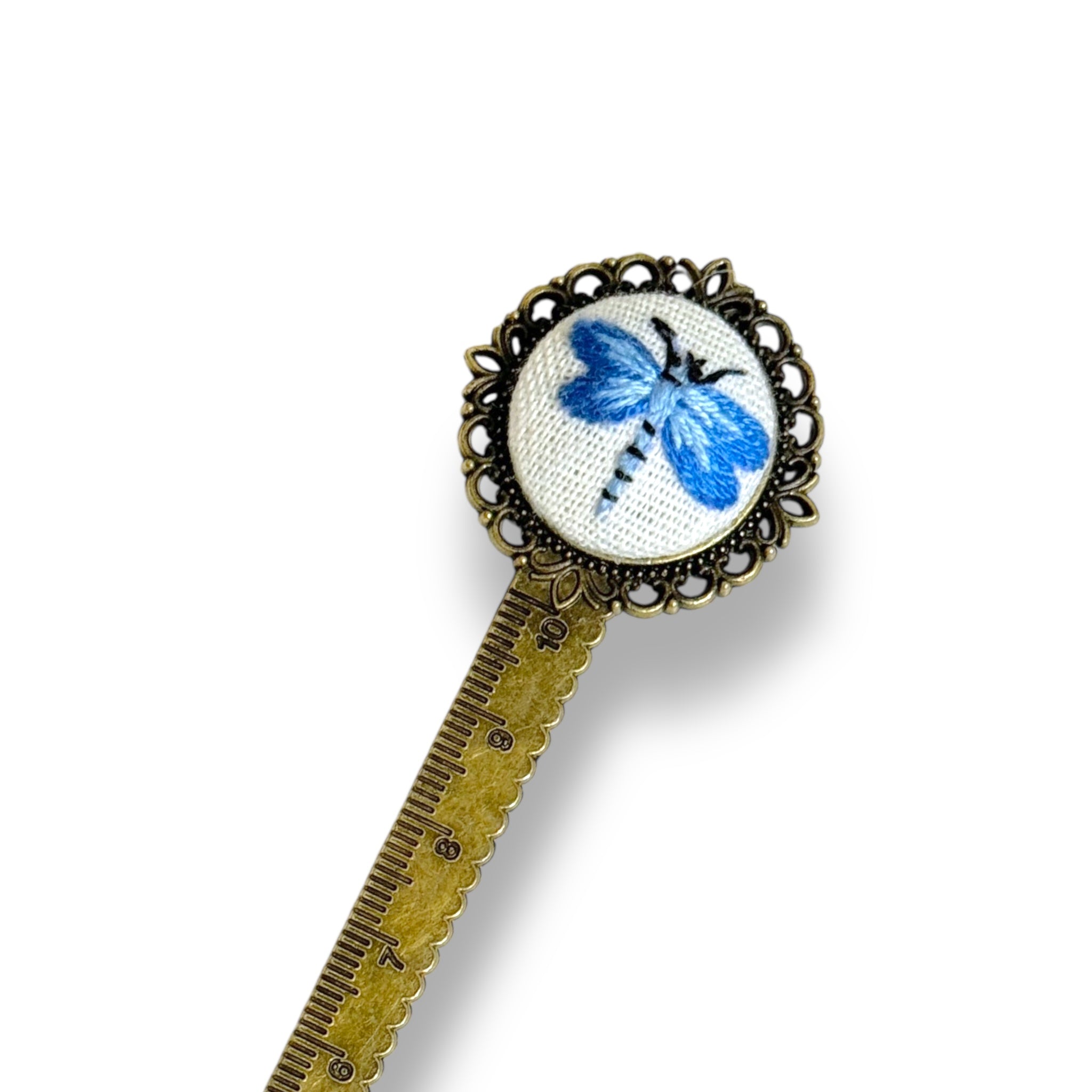 Blue Dragonfly Embroidered Bookmark