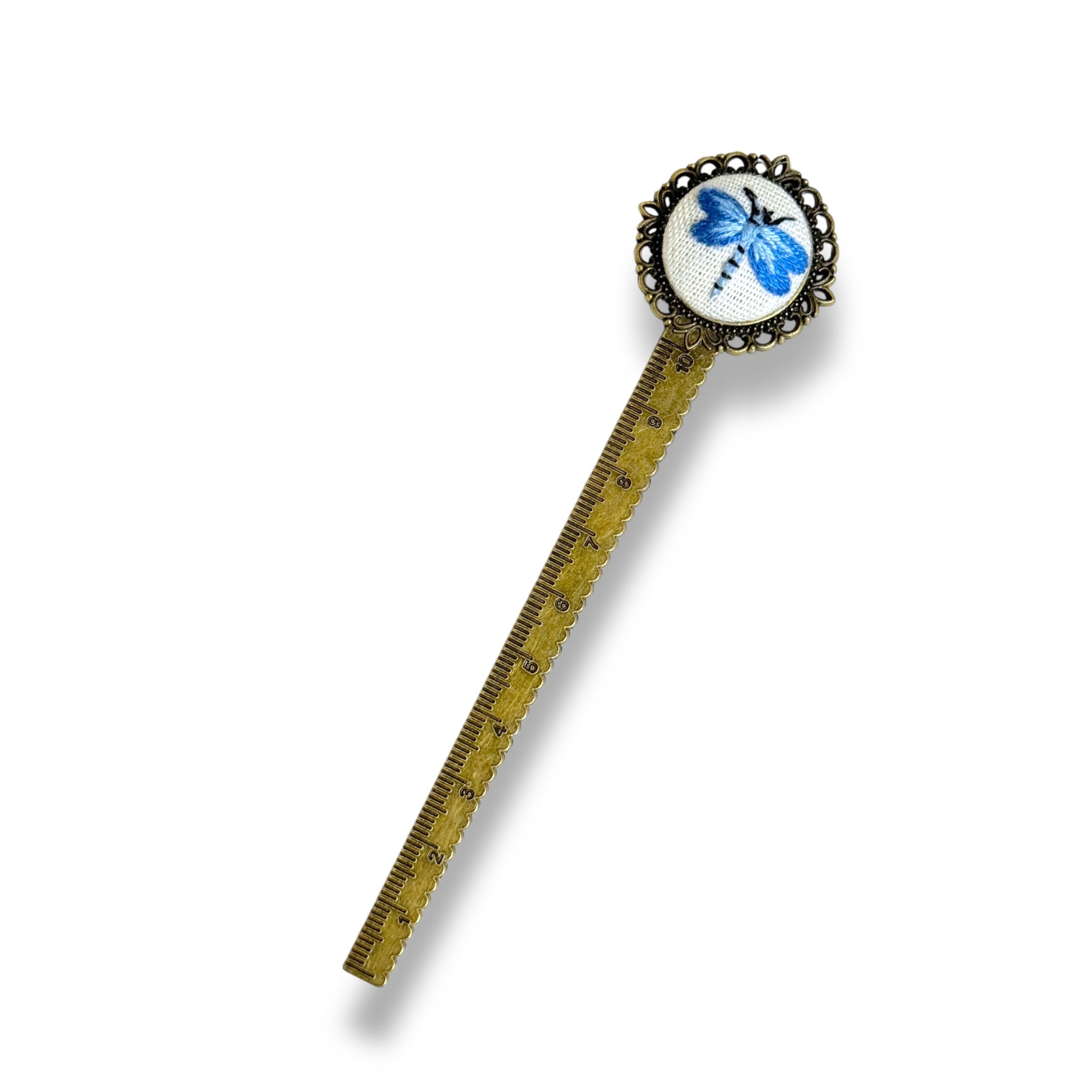 Blue Dragonfly Embroidered Bookmark