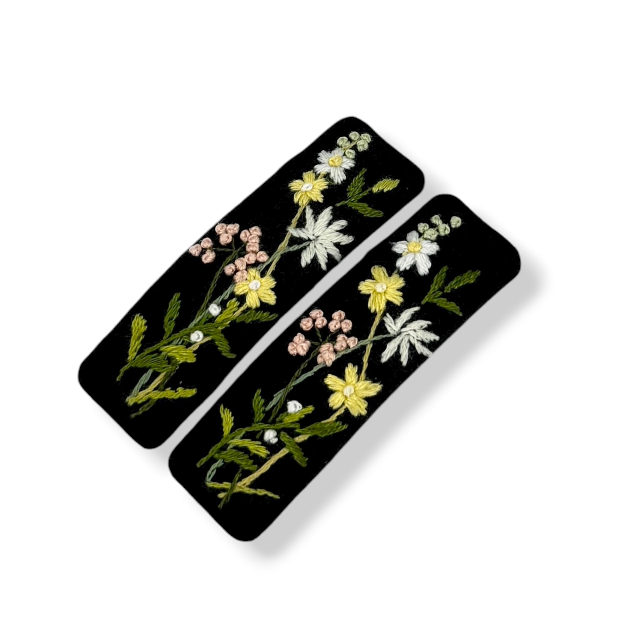 Midnight Black Embroidered Hair Clips