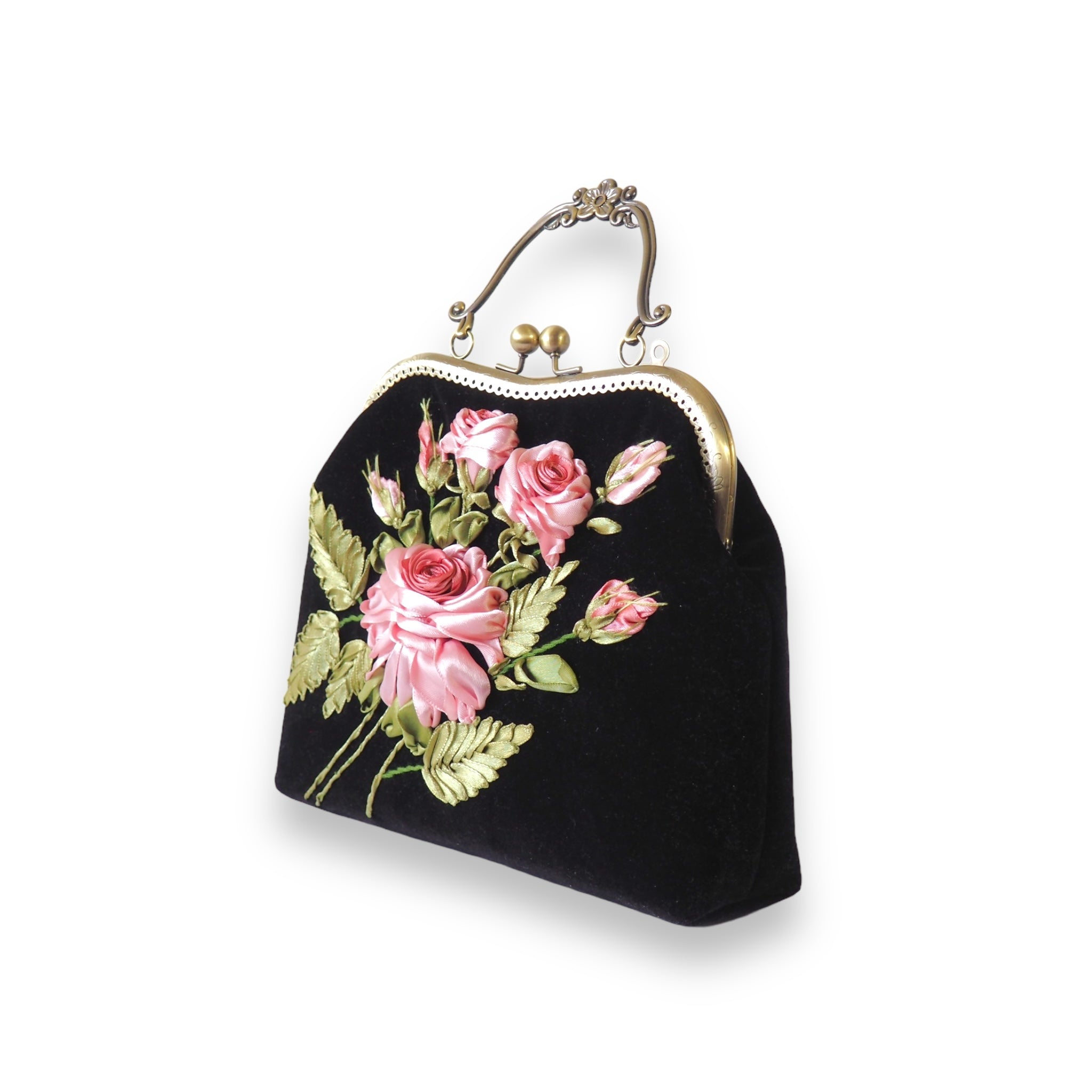 The Rose Velvet Ribbon Embroidery Clutch Velvet Bag