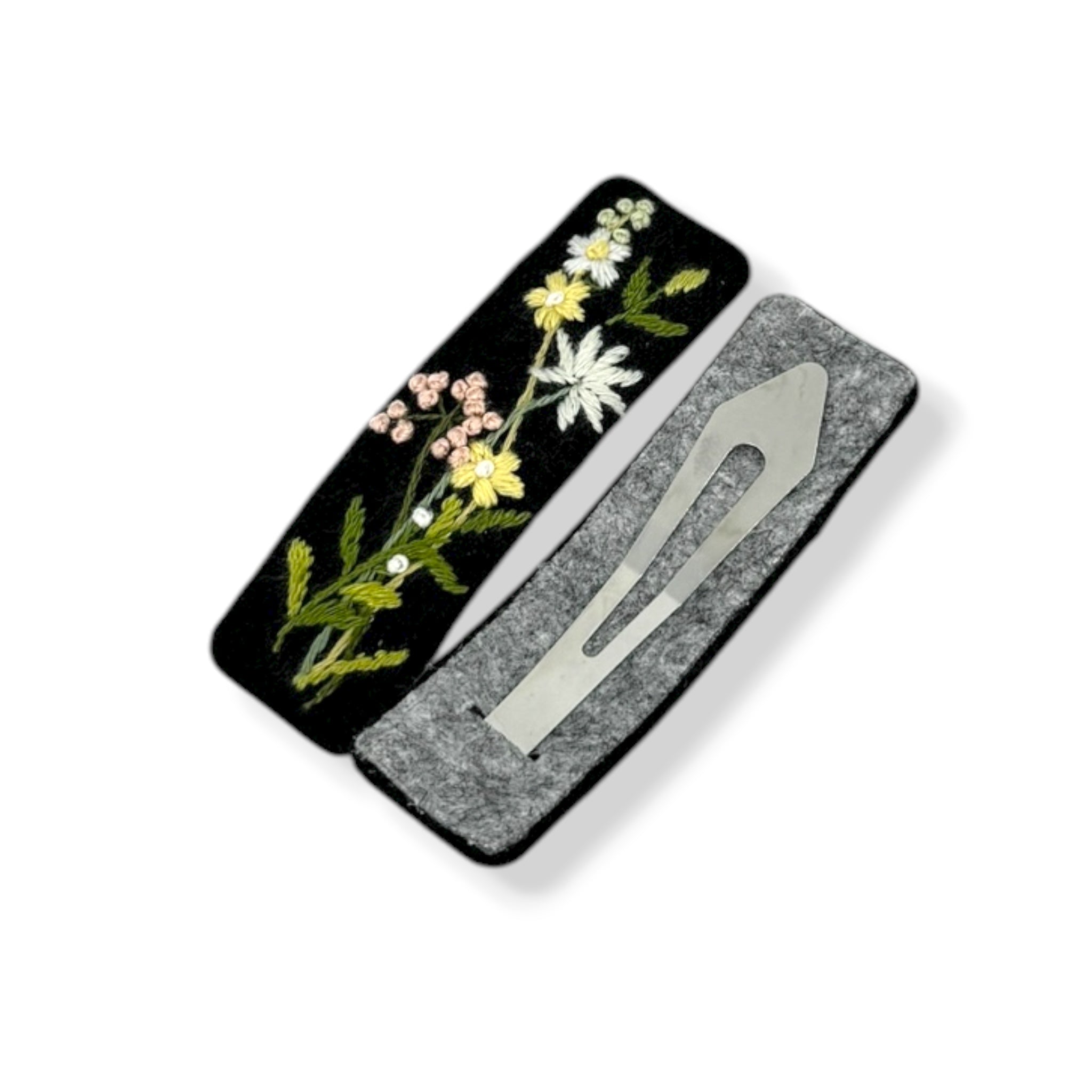 Midnight Black Embroidered Hair Clips