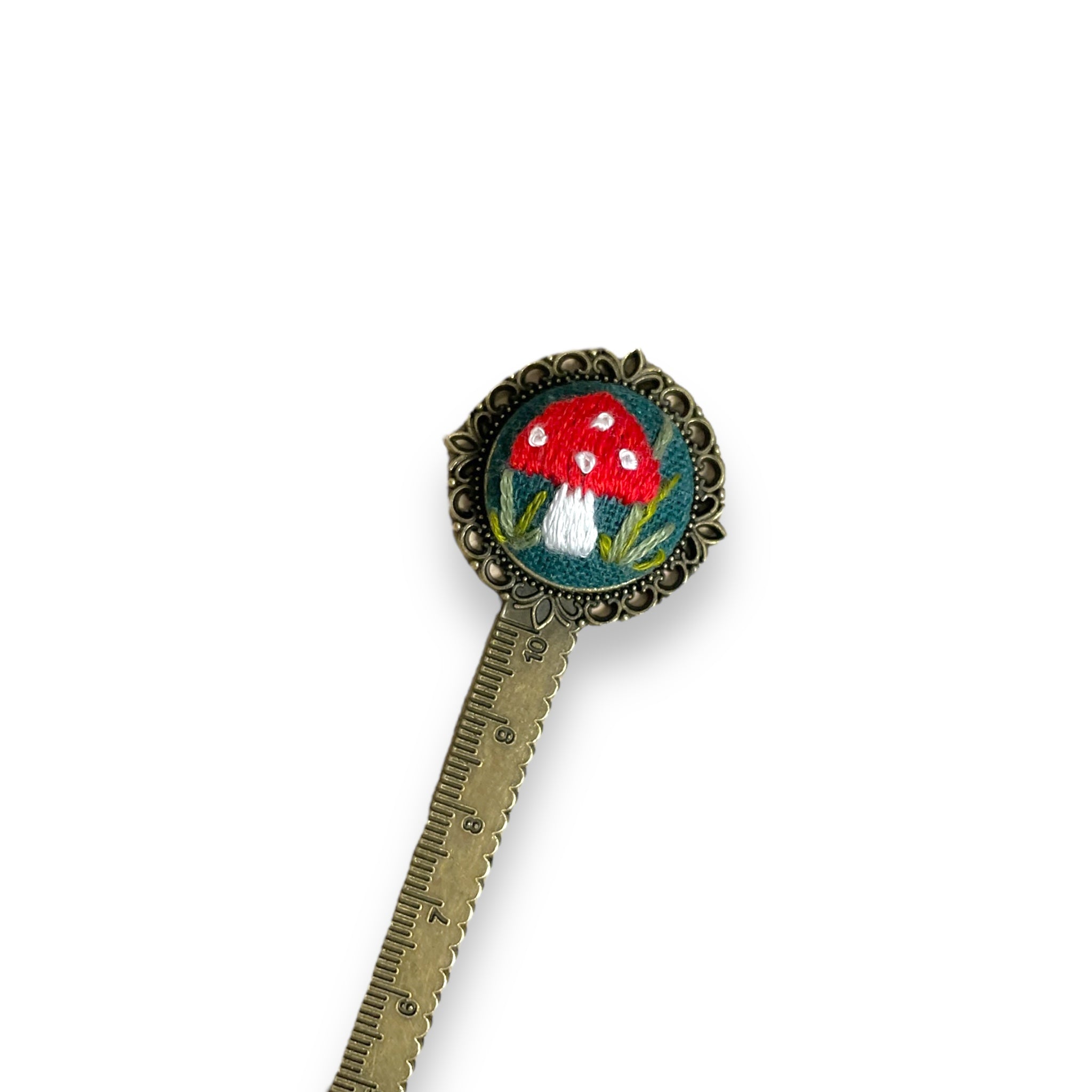 Red Mushroom Garden Embroidered Bookmark