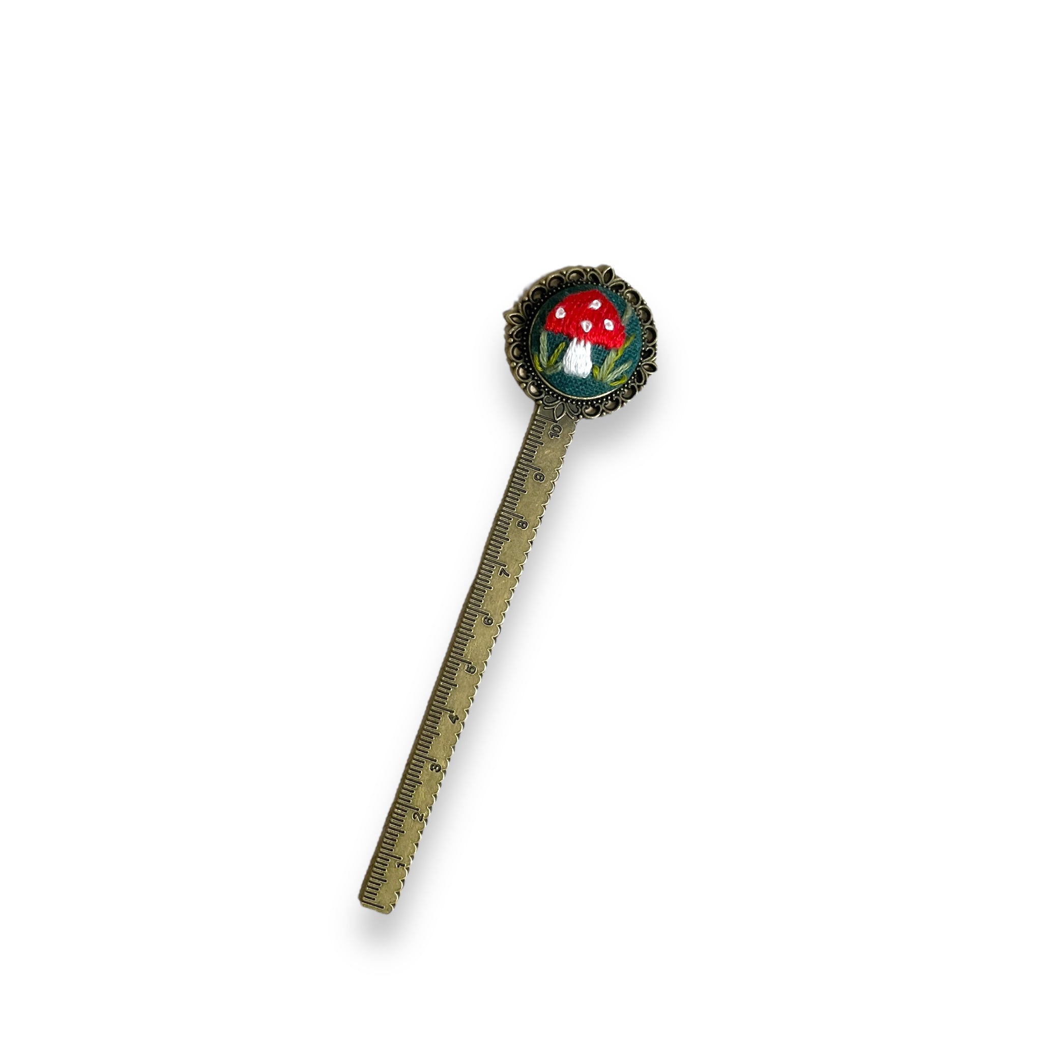 Red Mushroom Garden Embroidered Bookmark