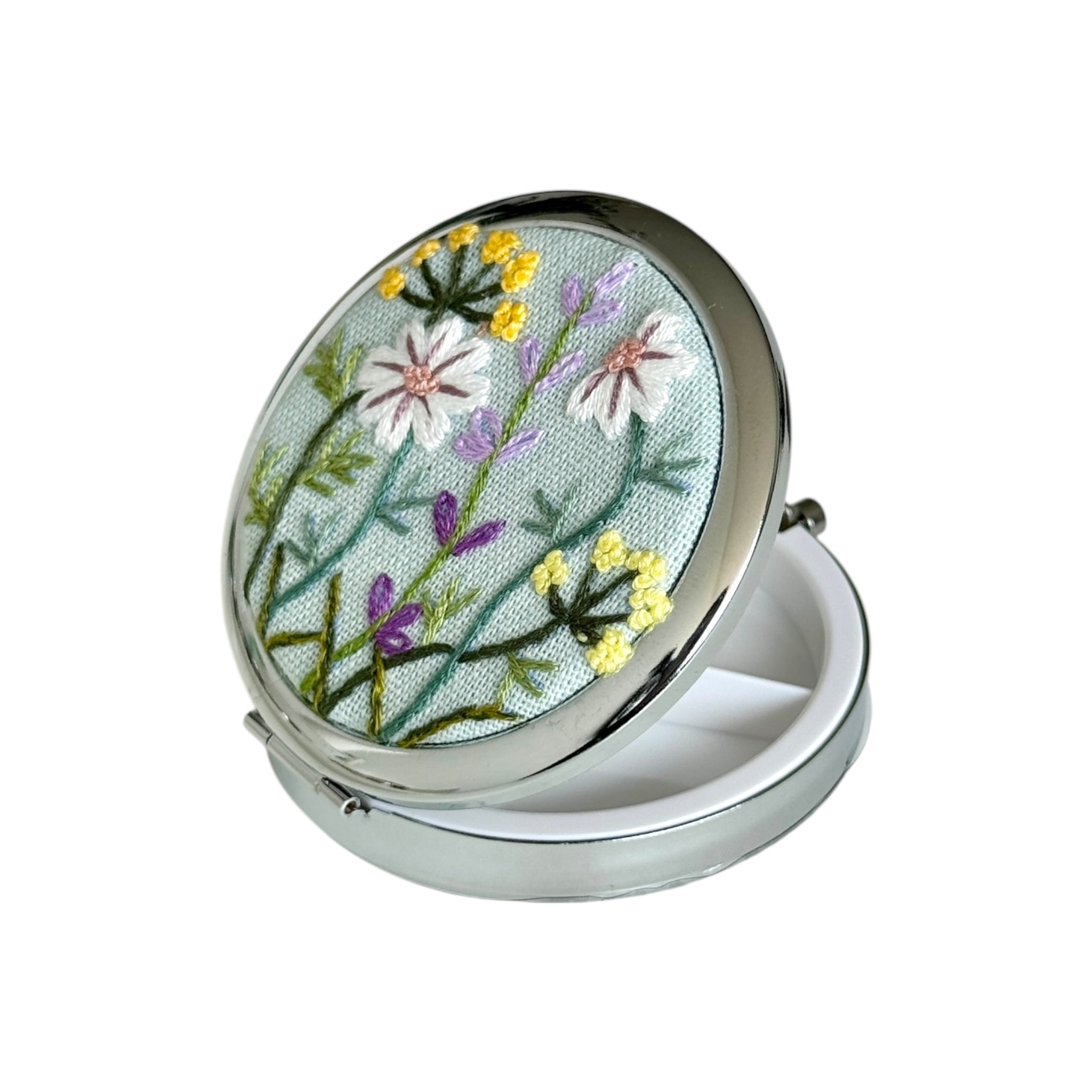 Wildflowers Hand Embroidery Compact Container