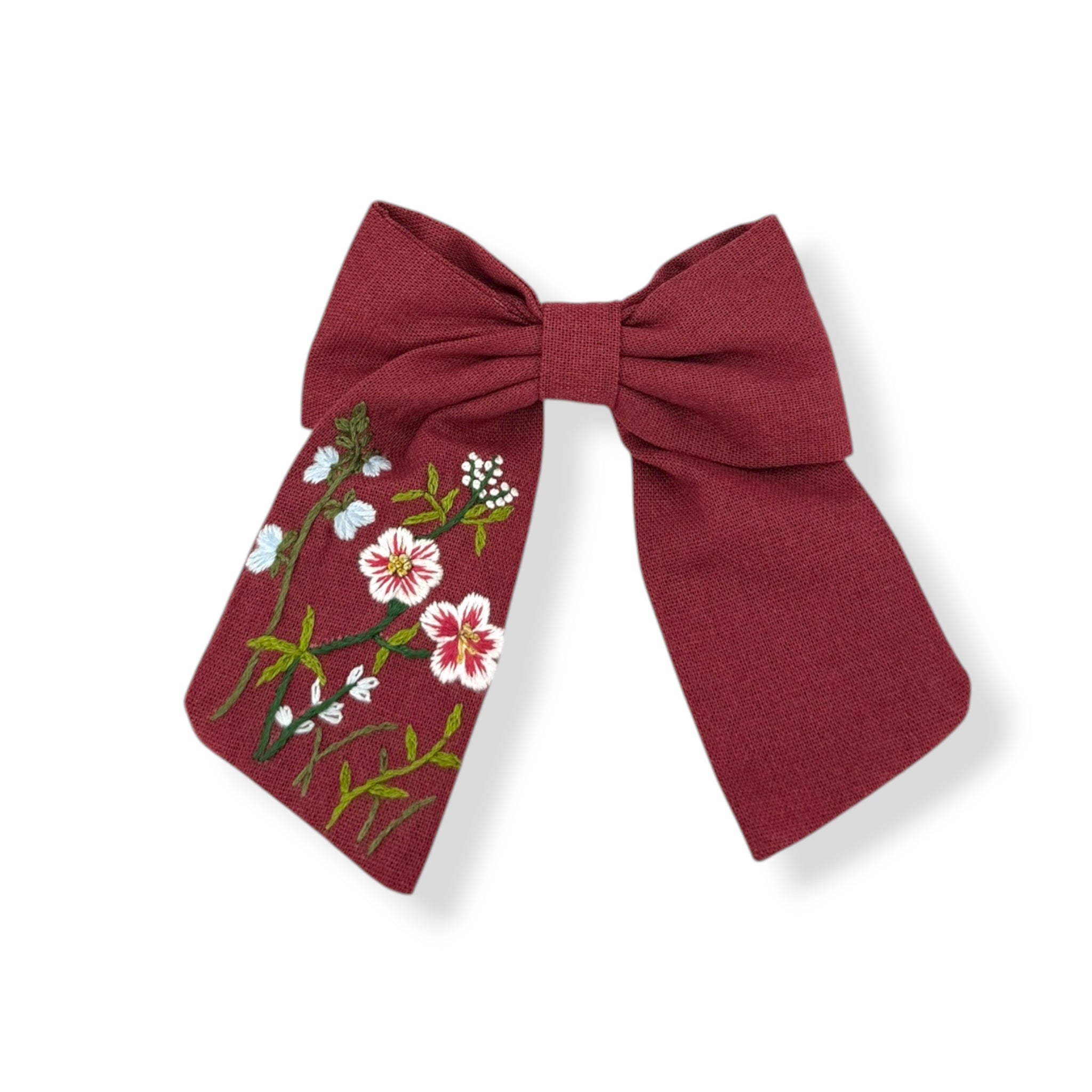 Crimson Bloom Embroidered Hairbow